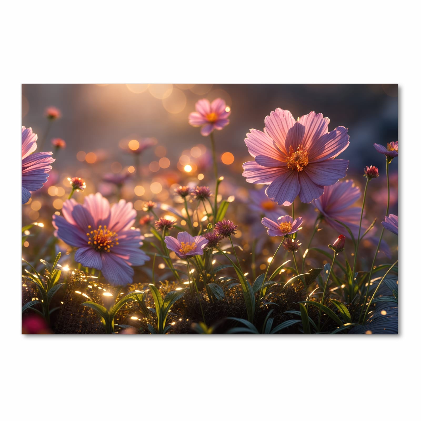 Langlebiger Küchenläufer mit Motiv Blumenwiesebei Sonnenaufgang in Frontansicht