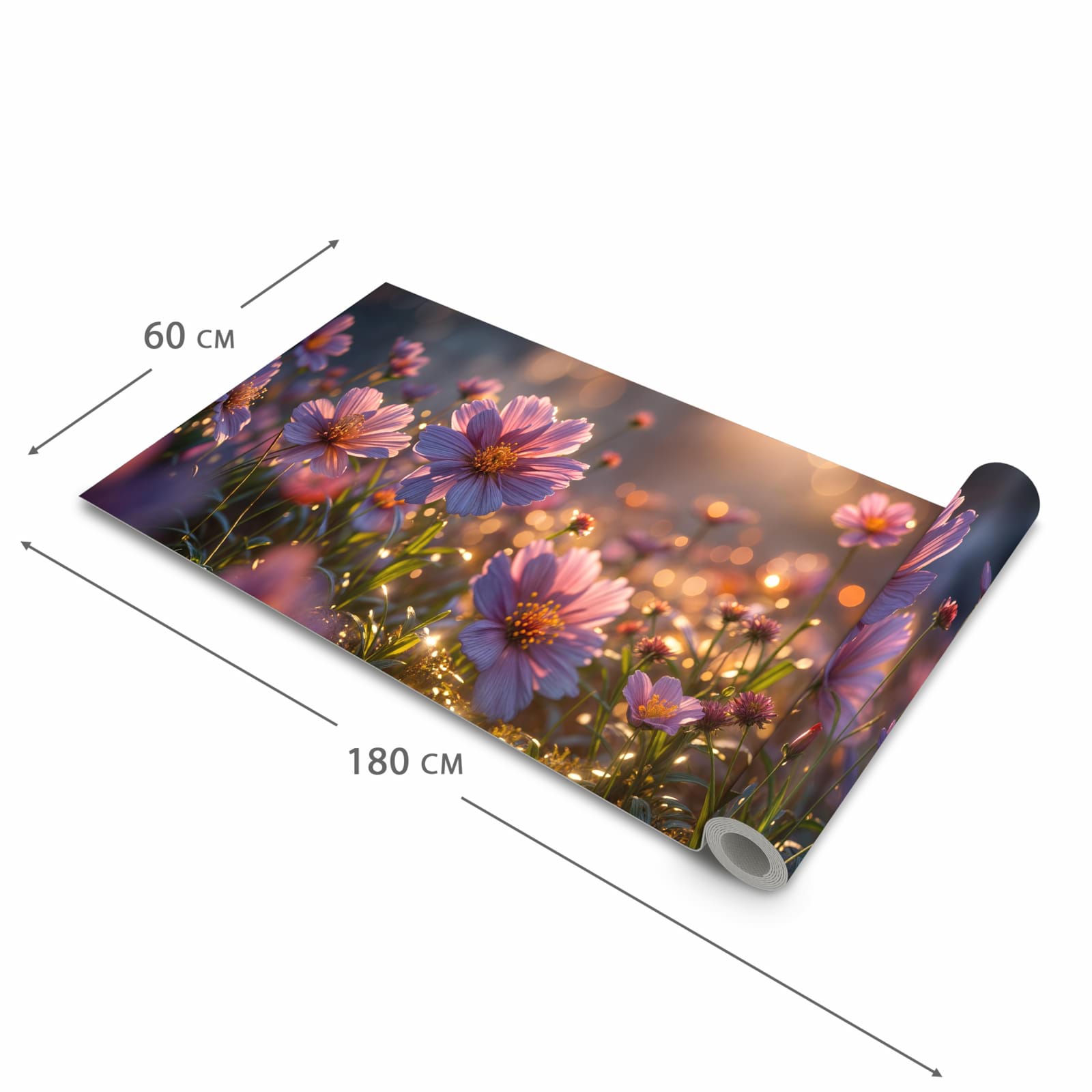 UV-beständiger Küchenteppich mit Motiv Blumenwiesebei Sonnenaufgang in der Grösse 60x180 cm