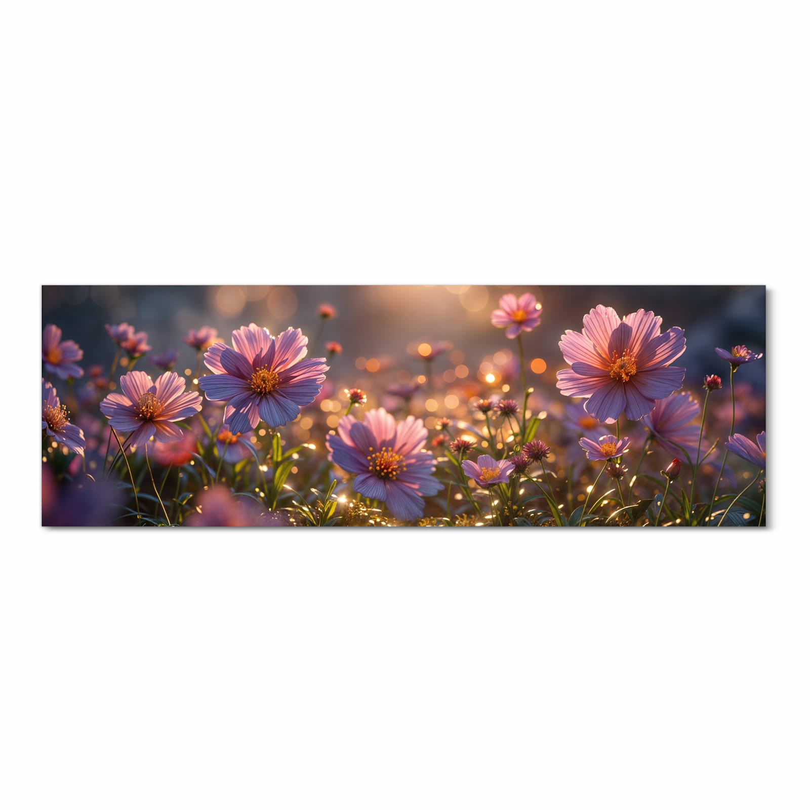 Wasserabweisender Küchenläufer mit Motiv Blumenwiesebei Sonnenaufgang in Frontansicht