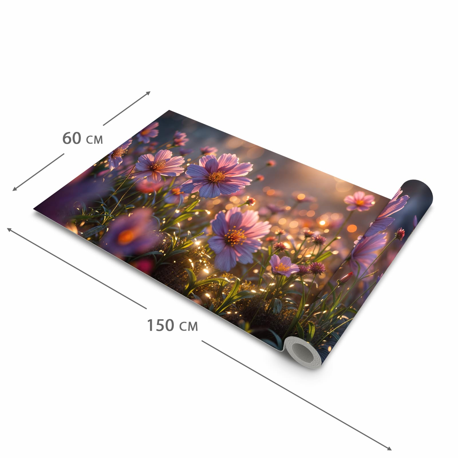 Abriebfester Küchenteppich mit Motiv Blumenwiesebei Sonnenaufgang in der Grösse 60x180 cm