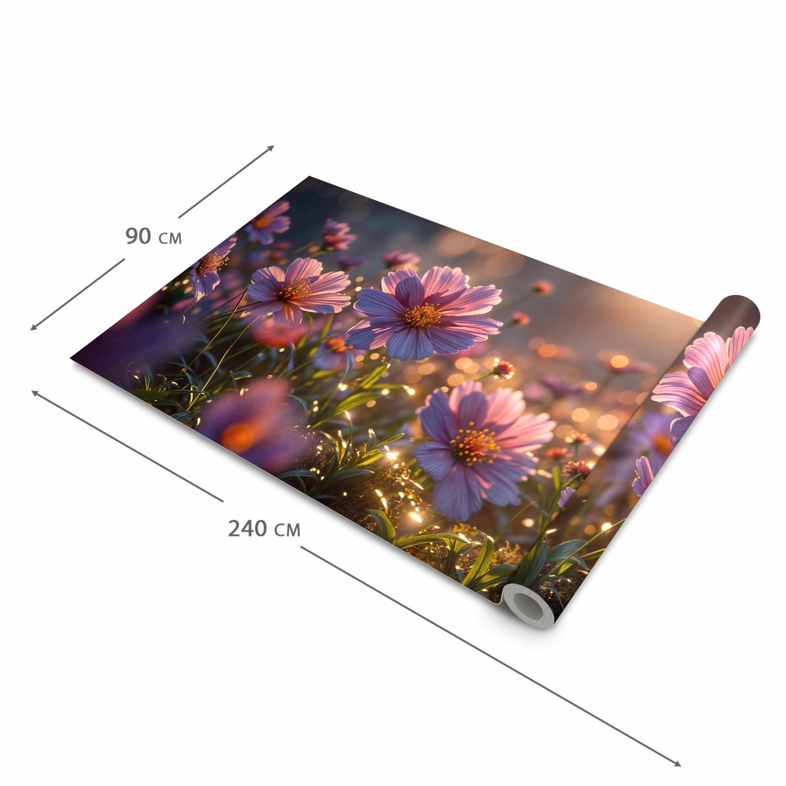 Rutschfester Teppichläufer für die Küche mit Motiv Blumenwiesebei Sonnenaufgang in der Grösse 60x240 cm