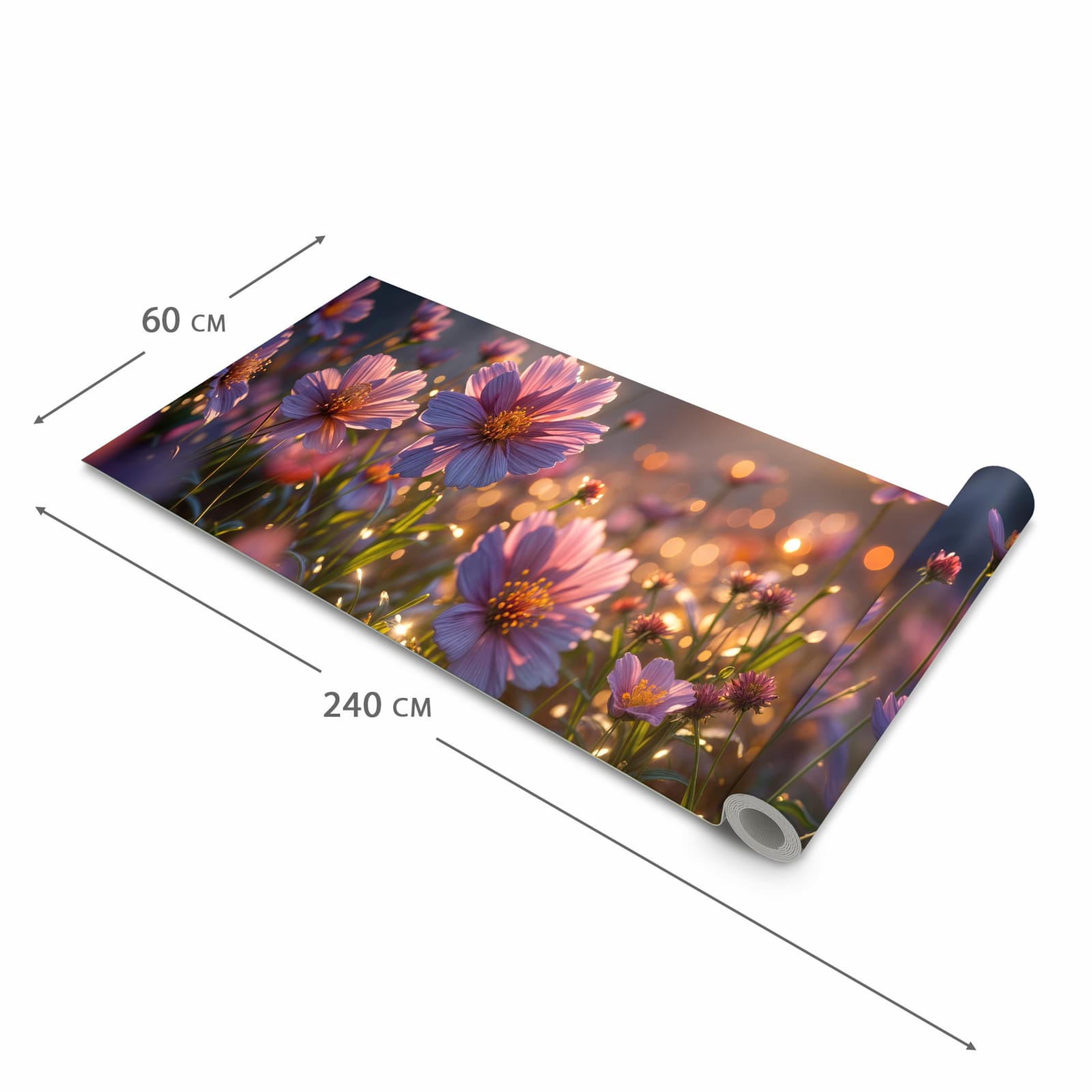 Komfortabler Küchenteppich mit Motiv Blumenwiesebei Sonnenaufgang in der Grösse 60x180 cm