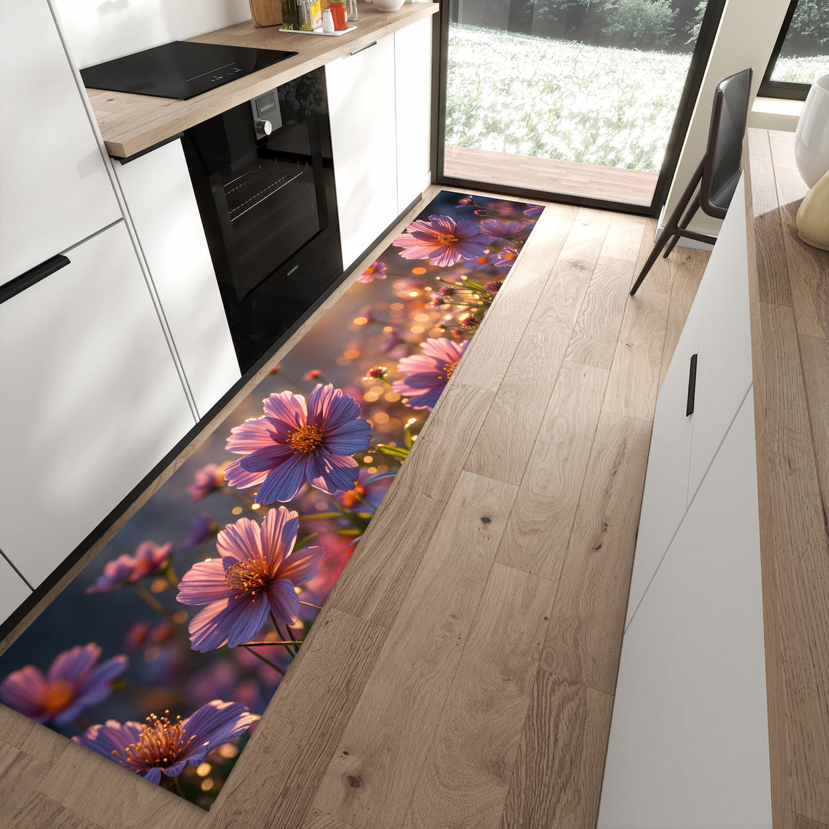 13 Größen – von 60 × 90 bis 80 × 300 cm – Küchenläufer - Rosa Blütenwiese