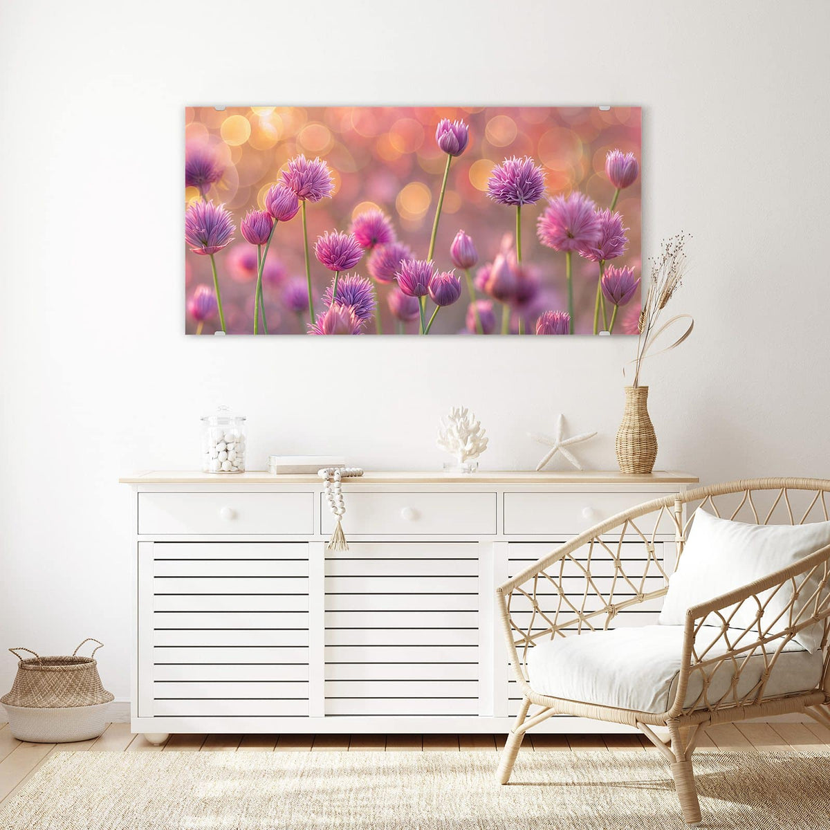 Echtglas, 4 mm – kein Acryl, keine Folie – Wandbild - Blühender Zierlauch - Querformat