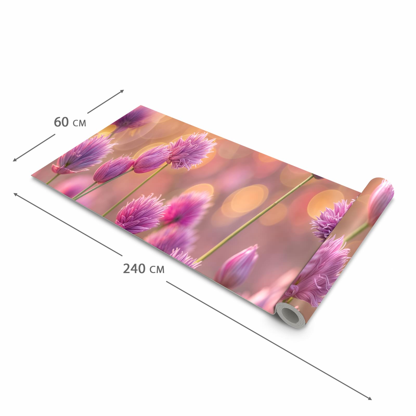 Langlebiger moderner Küchenläufer mit Motiv Blühende Zierlauch in der Grösse 60x180 cm