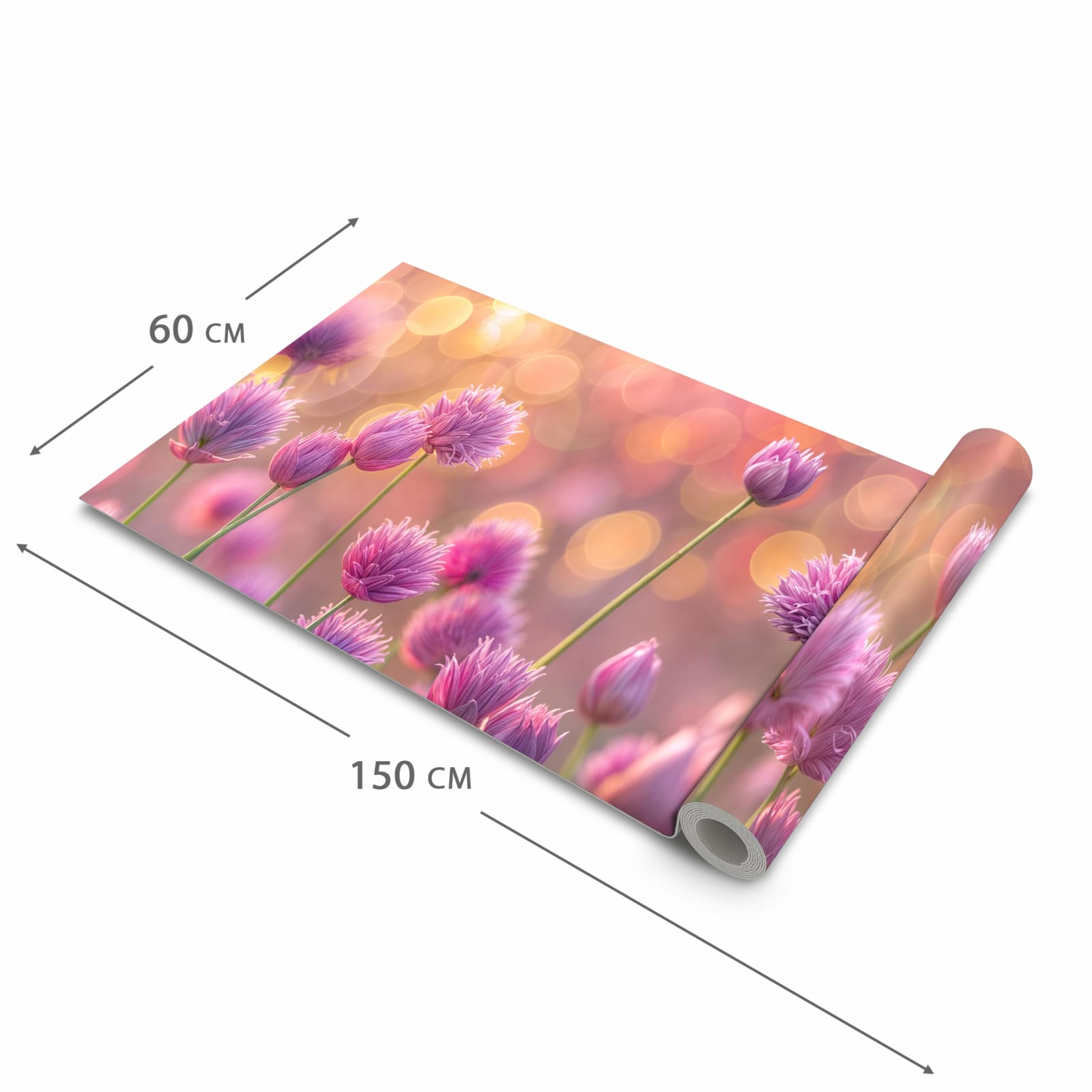 Strapazierfähiger waschbarer Küchenläufer mit Motiv Blühende Zierlauch in der Größe 60x180 cm