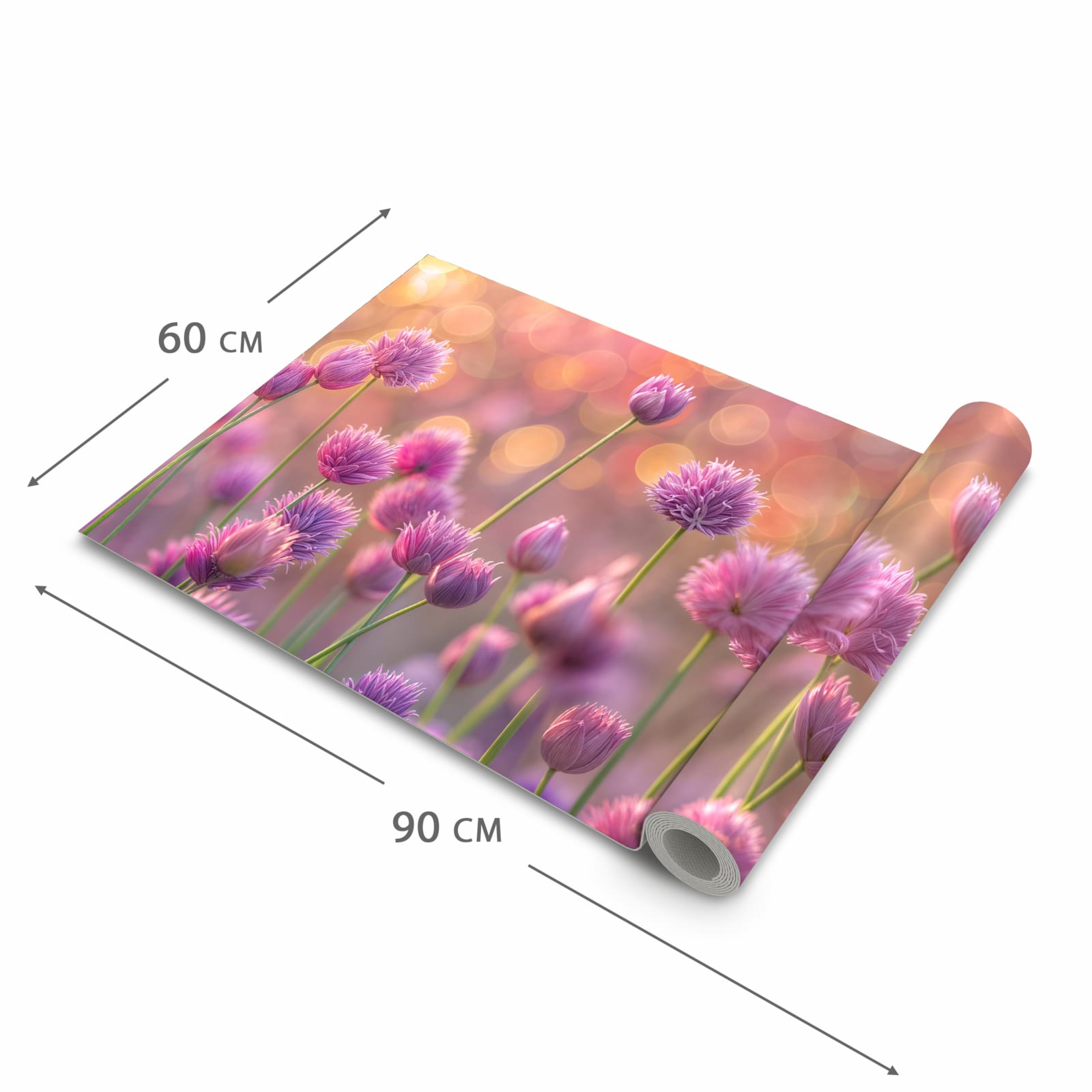 Bodenschonender moderner Küchenläufer mit Motiv Blühende Zierlauch in der Grösse 60x180 cm