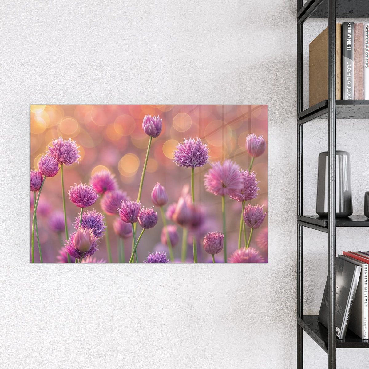 Magnettafel - Blühender Zierlauch – Rosa Lauchblüten vor goldenem Bokeh