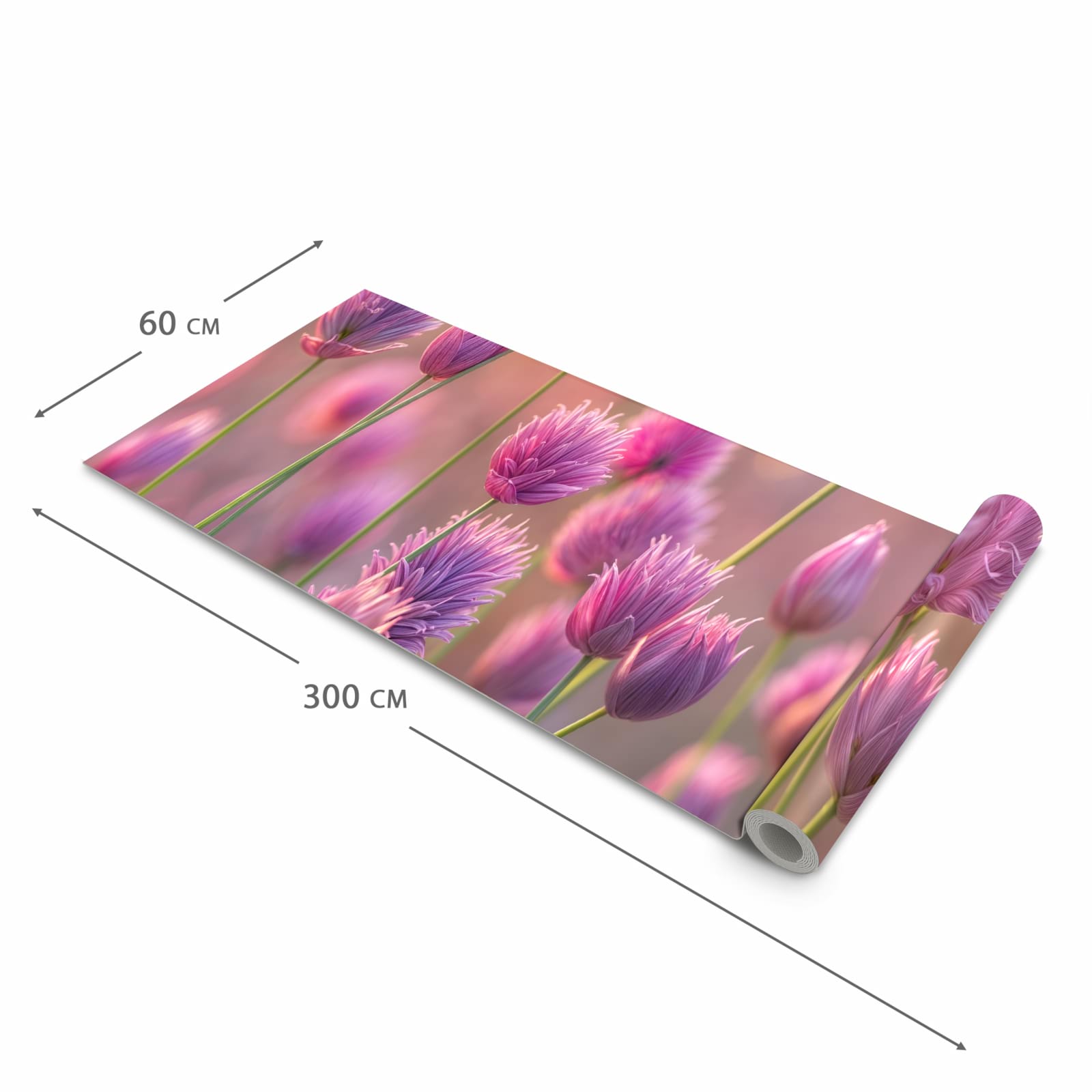 Feuchtigkeitsresistenter Küchenläufer mit Motiv Blühende Zierlauch in der Größe 60x180 cm