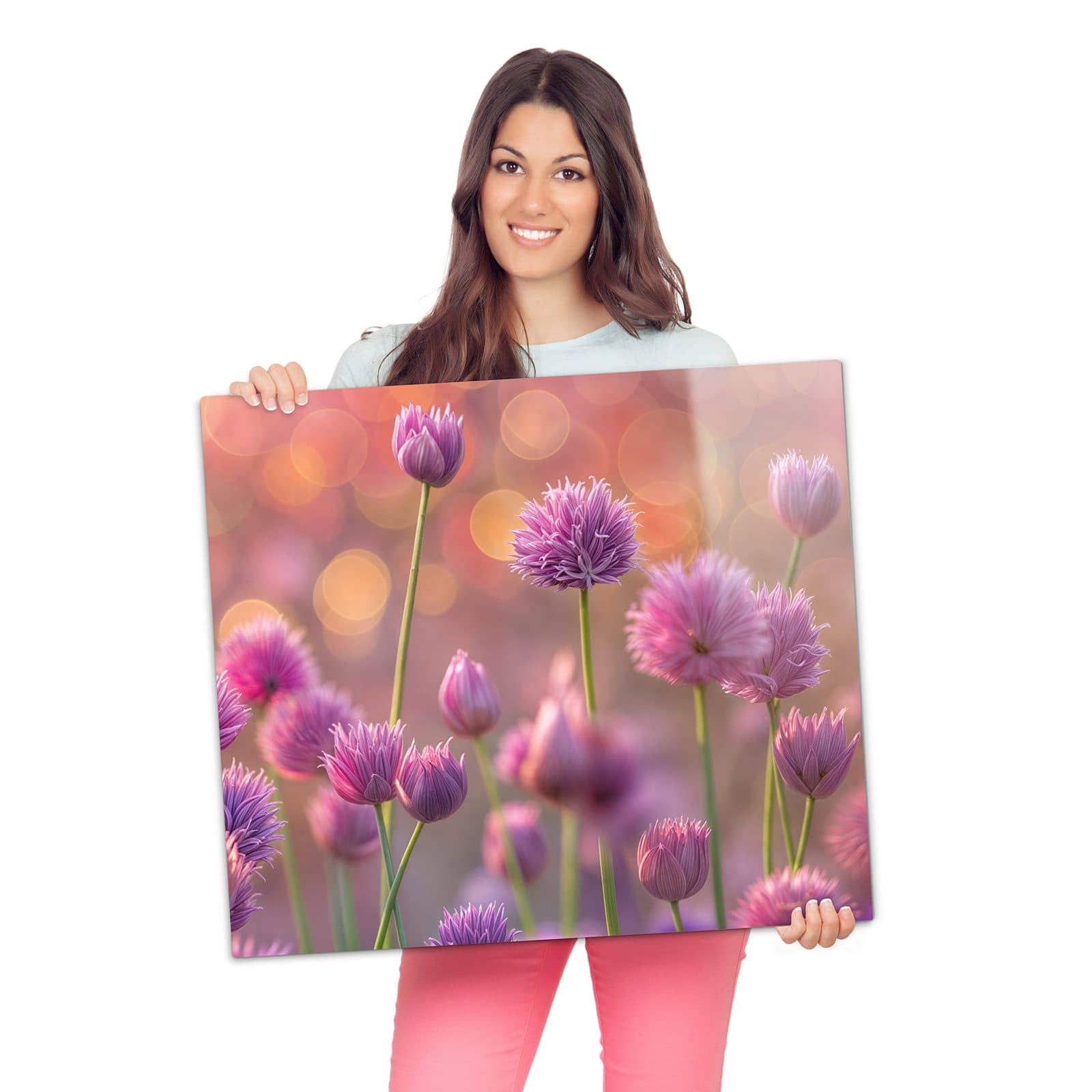 1-teilige Herdabdeckung mit Blühende Zierlauch-Motiv wird zur Größendarstellung gehalten