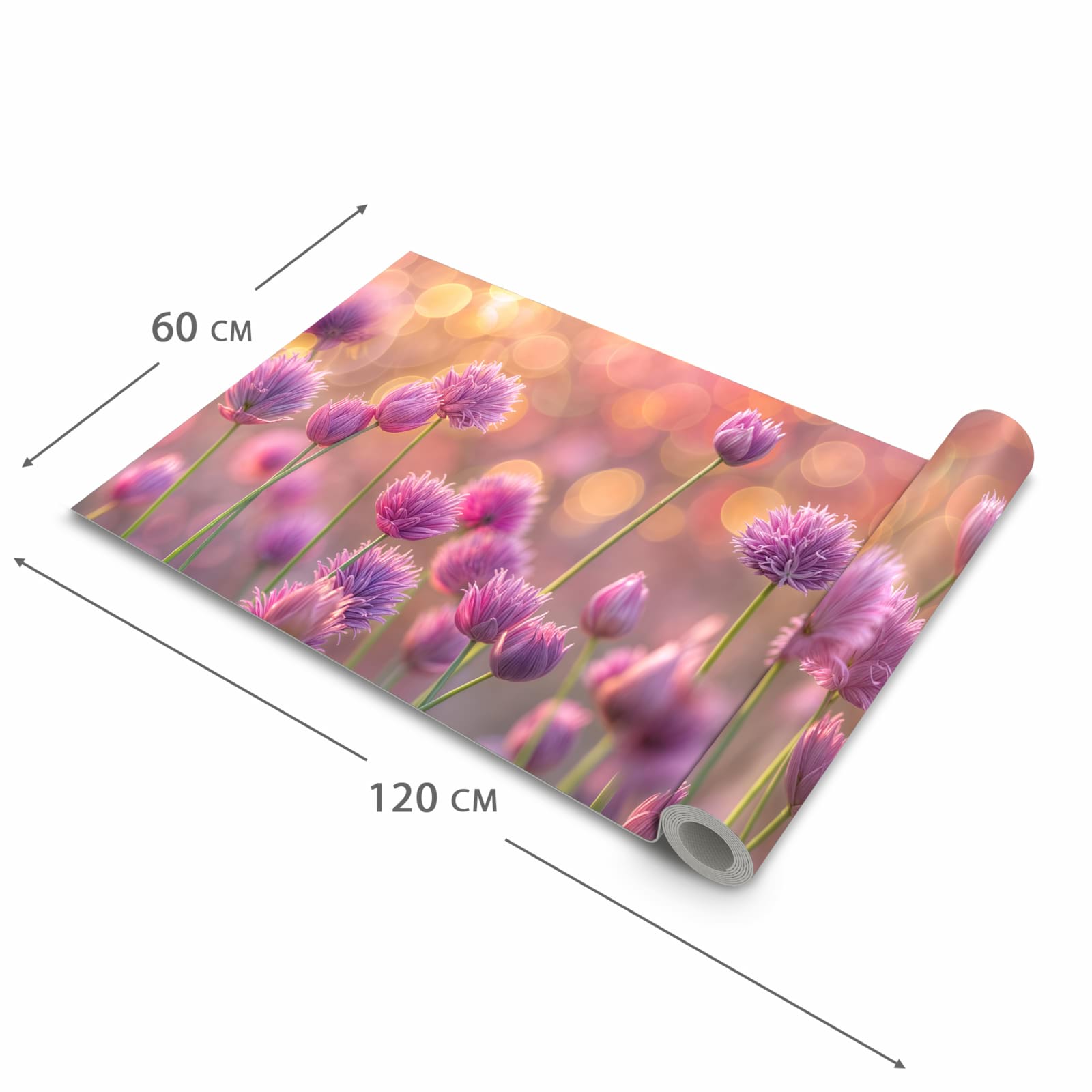 Hygienischer rutschfester Küchenläufer mit Motiv Blühende Zierlauch in der Grösse 60x180 cm