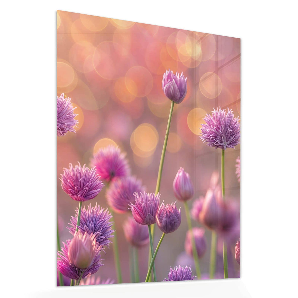 Echtglas, 4 mm – kein Acryl, keine Folie – Wandbild - Blühender Zierlauch - Hochformat