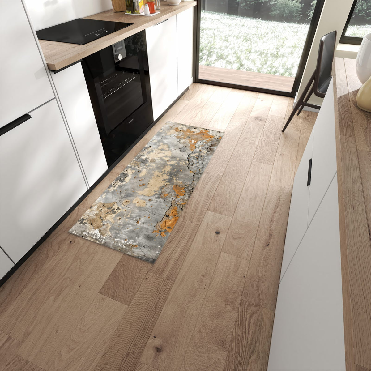 Rutschfester Küchenteppich mit Motiv Wand Verwitterte in moderner Küche #grösse_60 x 150 cm