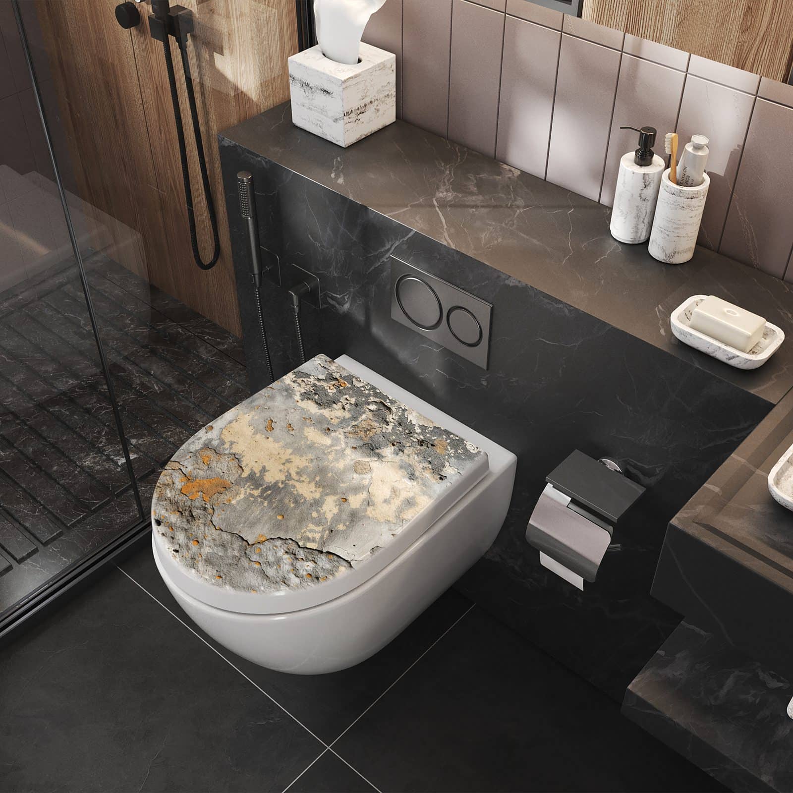 WC-Sitz mit Absenkautomatik Wand Verwitterte