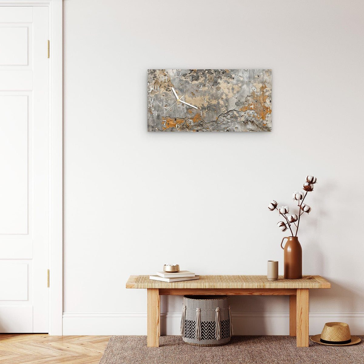 Moderne Wanduhr aus Glas mit Farbtiefe – Wanduhr Verblasste Wand aus Glas – Querformat 60 × 30 cm