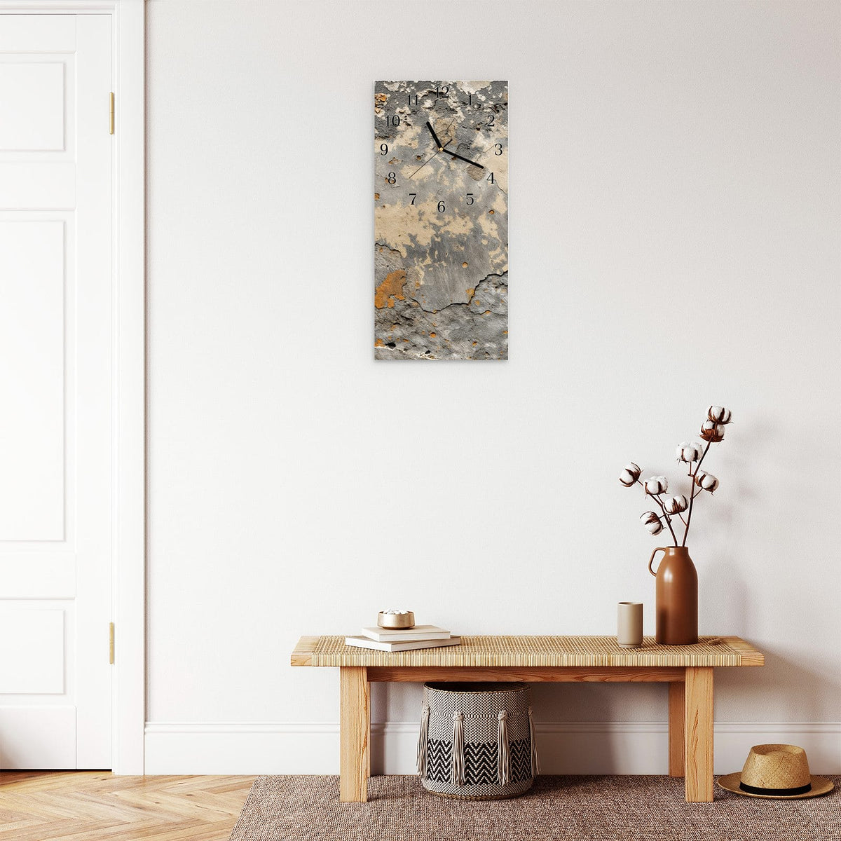 Moderne Wanduhr aus Glas mit Farbtiefe – Wanduhr Verblasste Wand aus Glas – Hochformat 30 × 60 cm