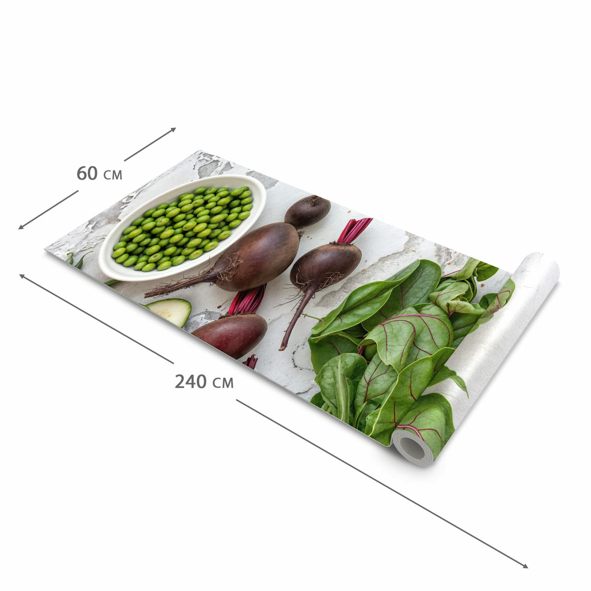 Feuchtigkeitsresistenter dünner Küchenteppich mit Motiv Frisches Gemüse Teller in der Grösse 60x150 cm