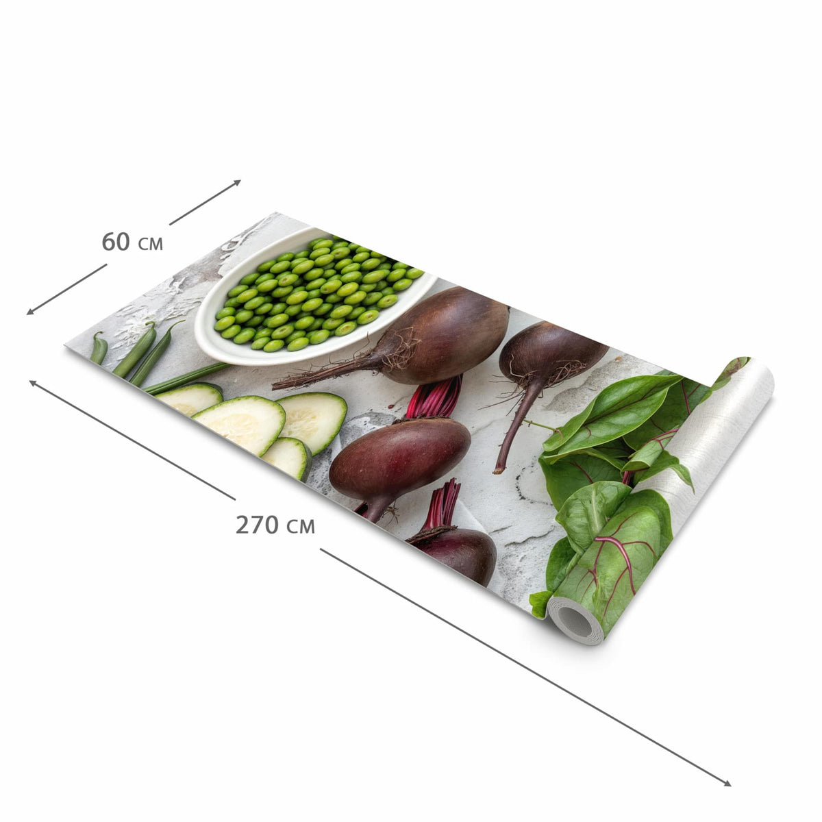 Bodenschonender rutschfester Küchenteppich mit Motiv Frisches Gemüse Teller in der Grösse 60x150 cm
