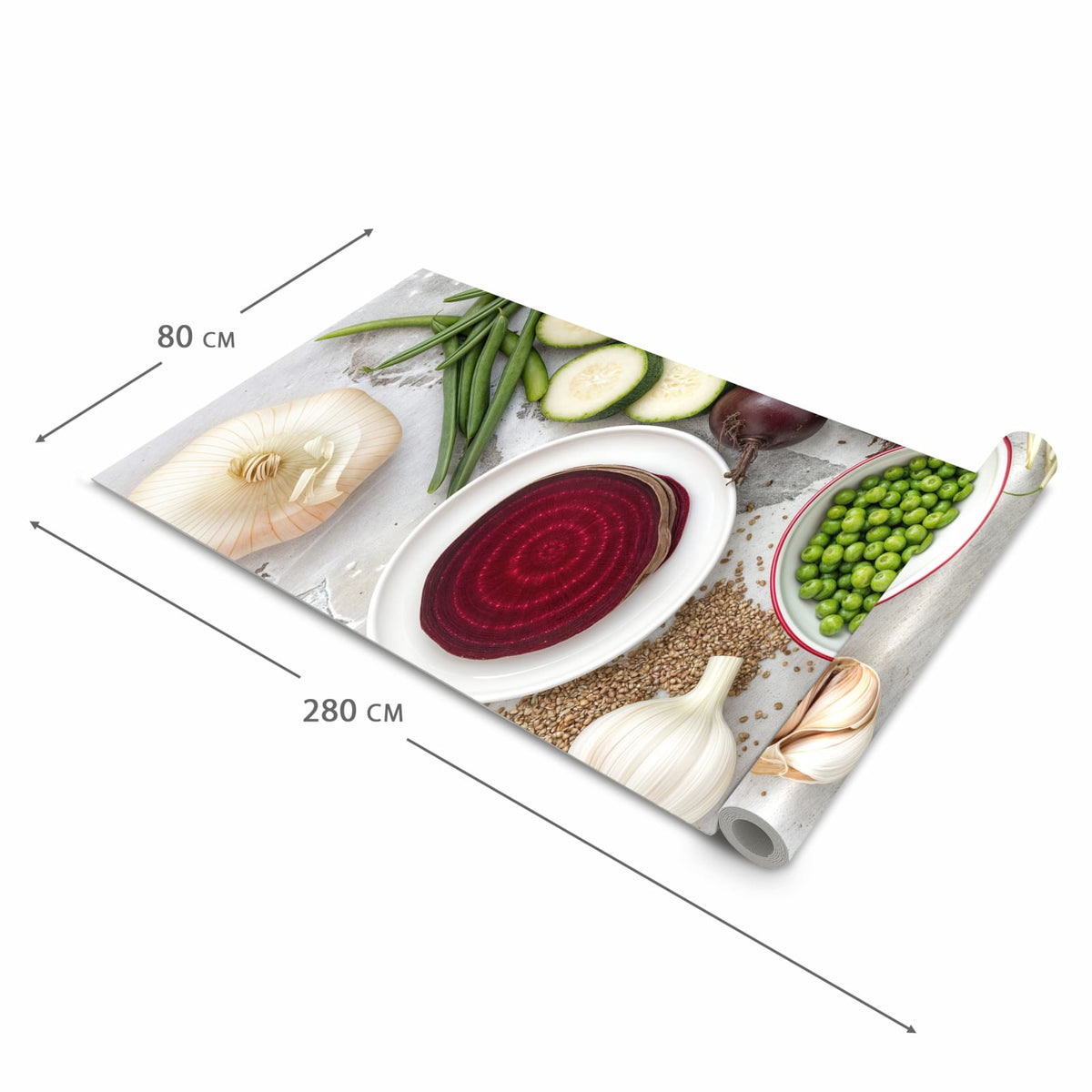 Bodenläufer mit Motiv Frisches Gemüse Teller in der Grösse 60x150 cm für sichere Aufbewahrung