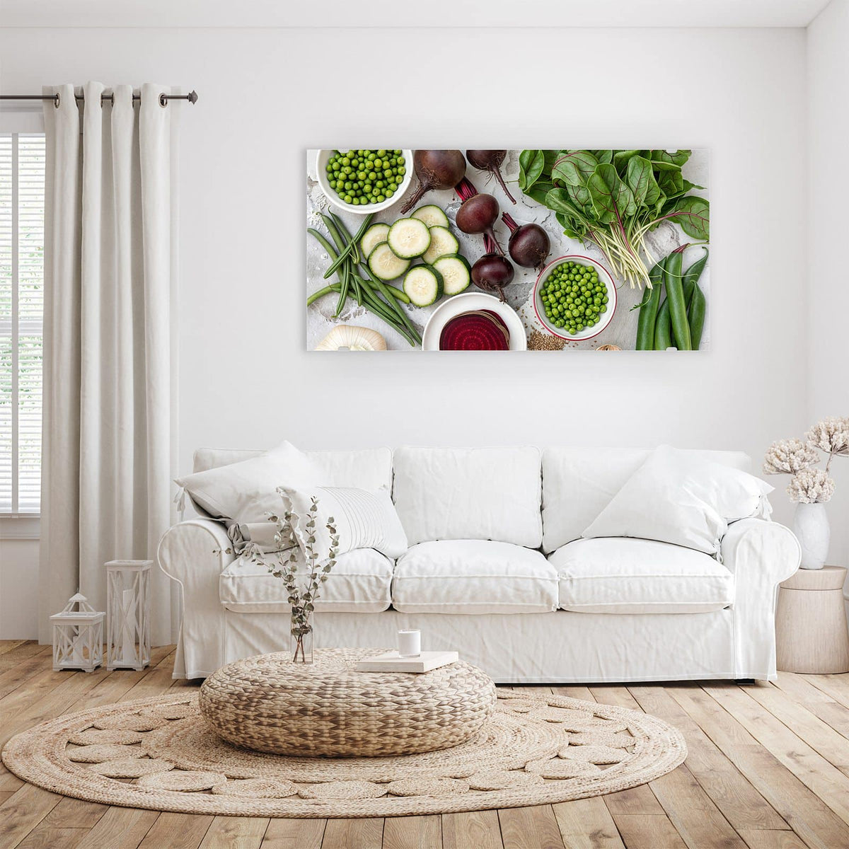 Wandbild - Rote Bete und Erbsen - Querformat – Rote Bete und Erbsen in Schalen
