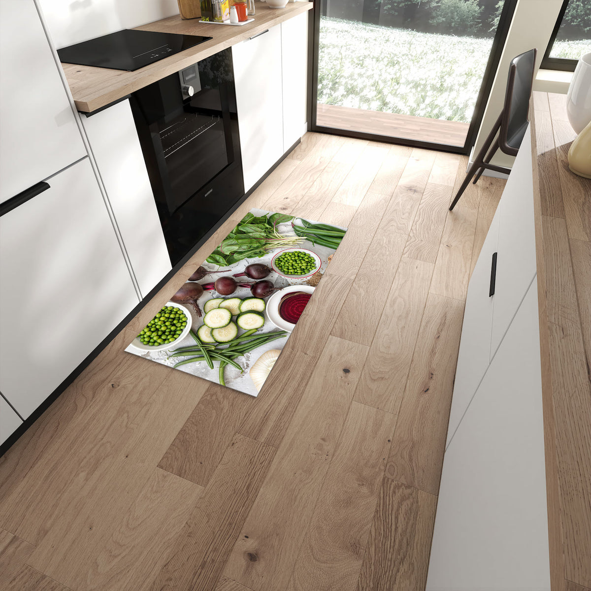 Farbbeständiger Küchenläufer mit Motiv Frisches Gemüse Teller in moderner Küche zum Waschen #grösse_60 x 120 cm