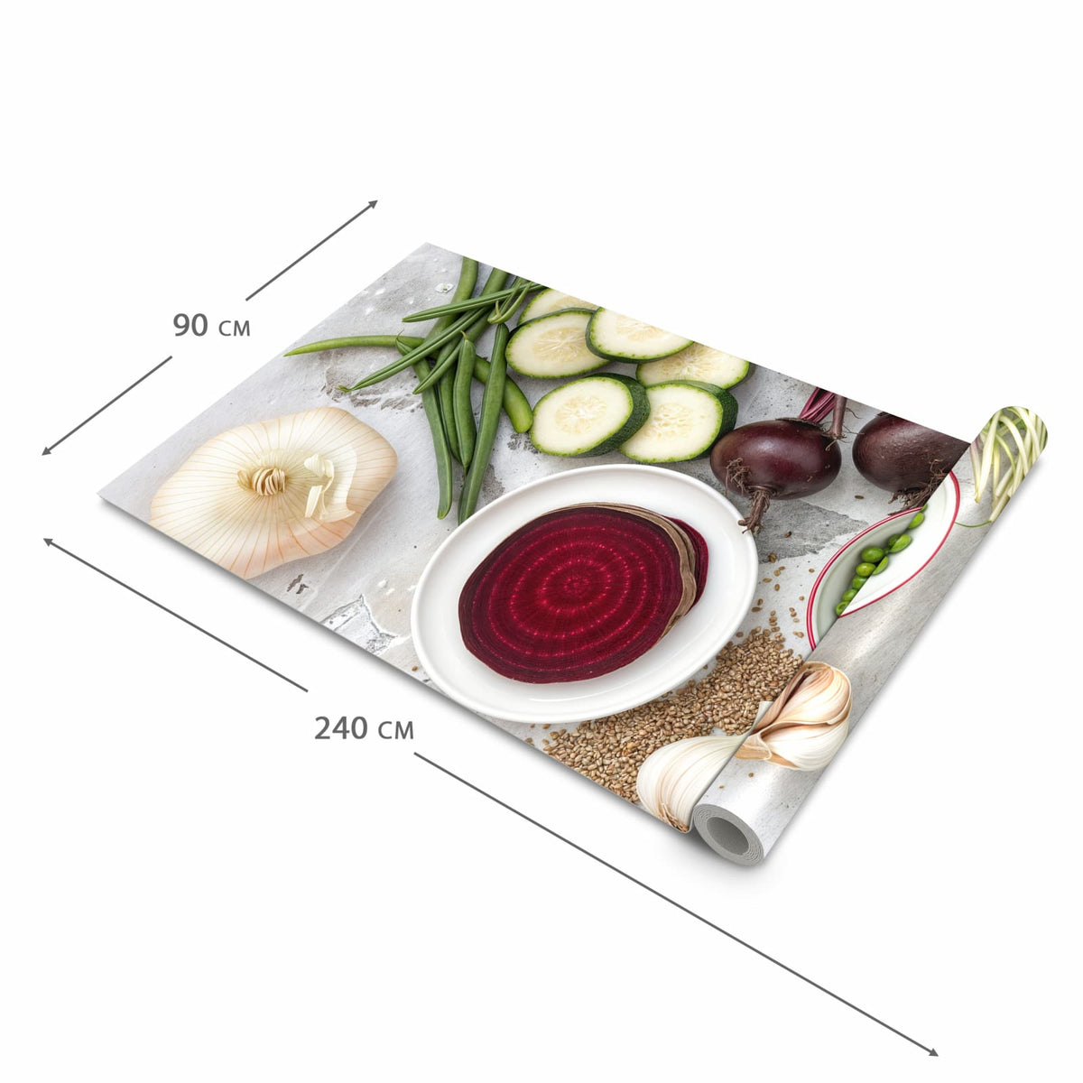 Abriebfester Küchenteppich mit Motiv Frisches Gemüse Teller in der Grösse 60x150 cm
