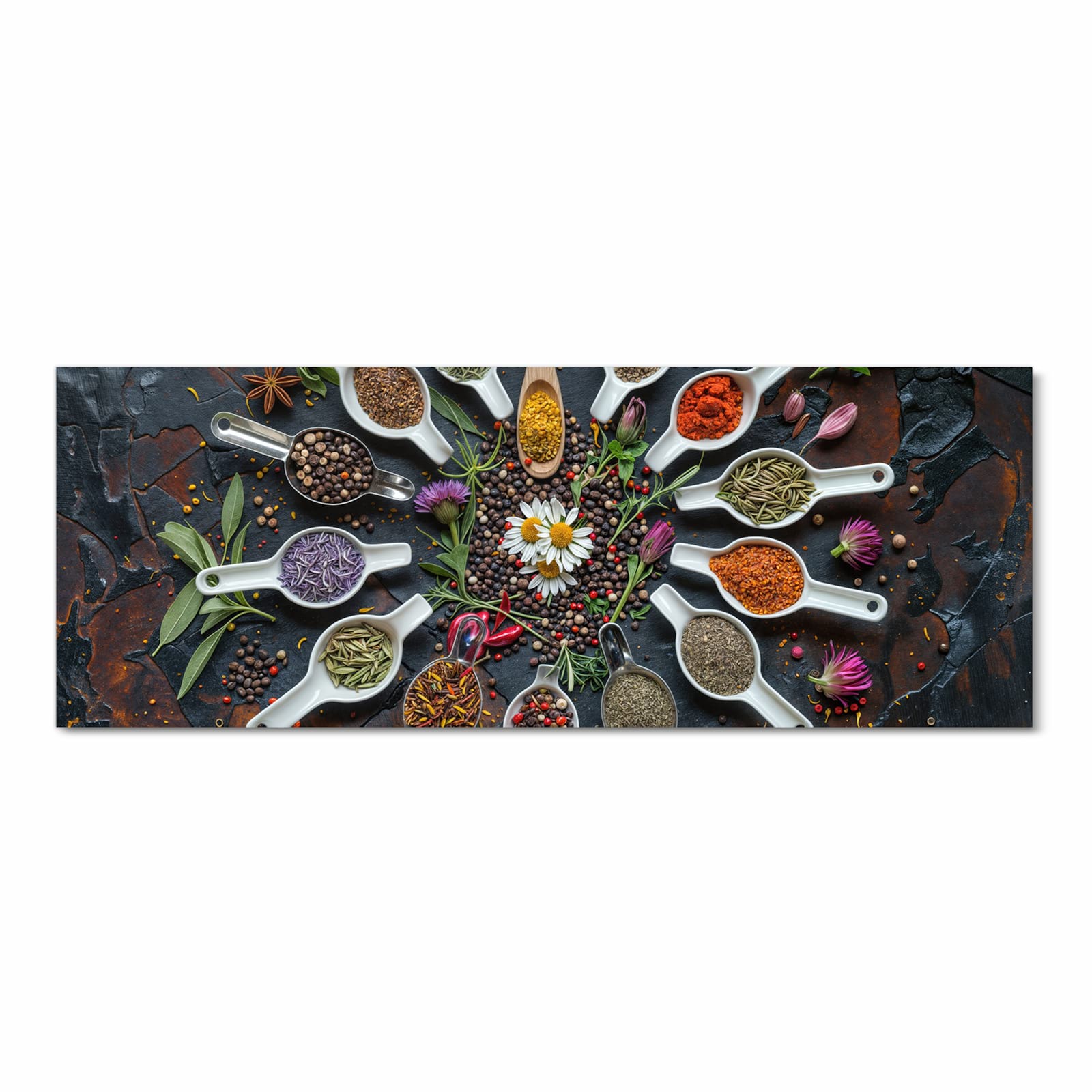 Farbbeständiger Bodenläufer mit Motiv Kräuter und Gewürze in Frontansicht