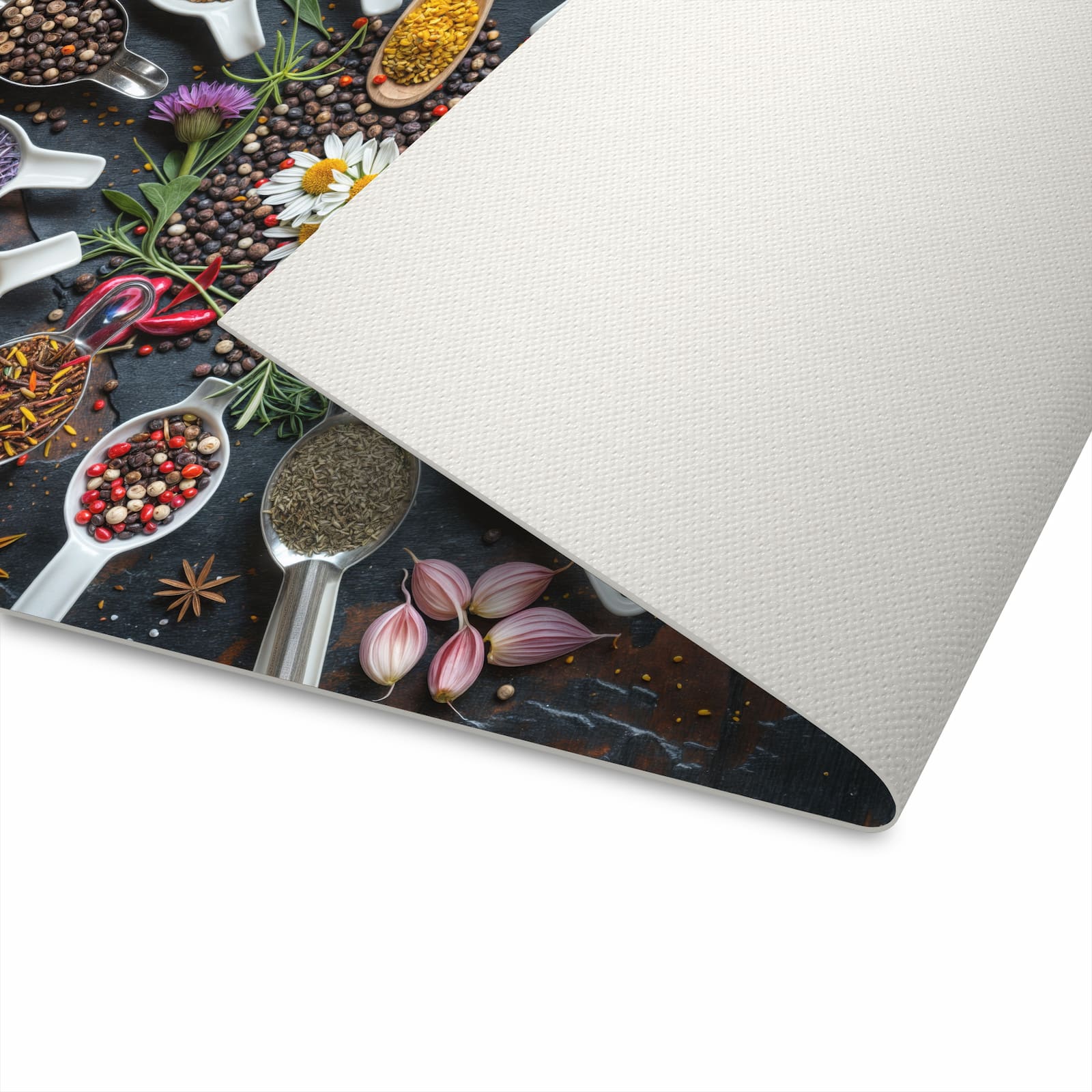Farbbeständiger waschbarer Küchenläufer mit Motiv Kräuter und Gewürze in der Unterseite