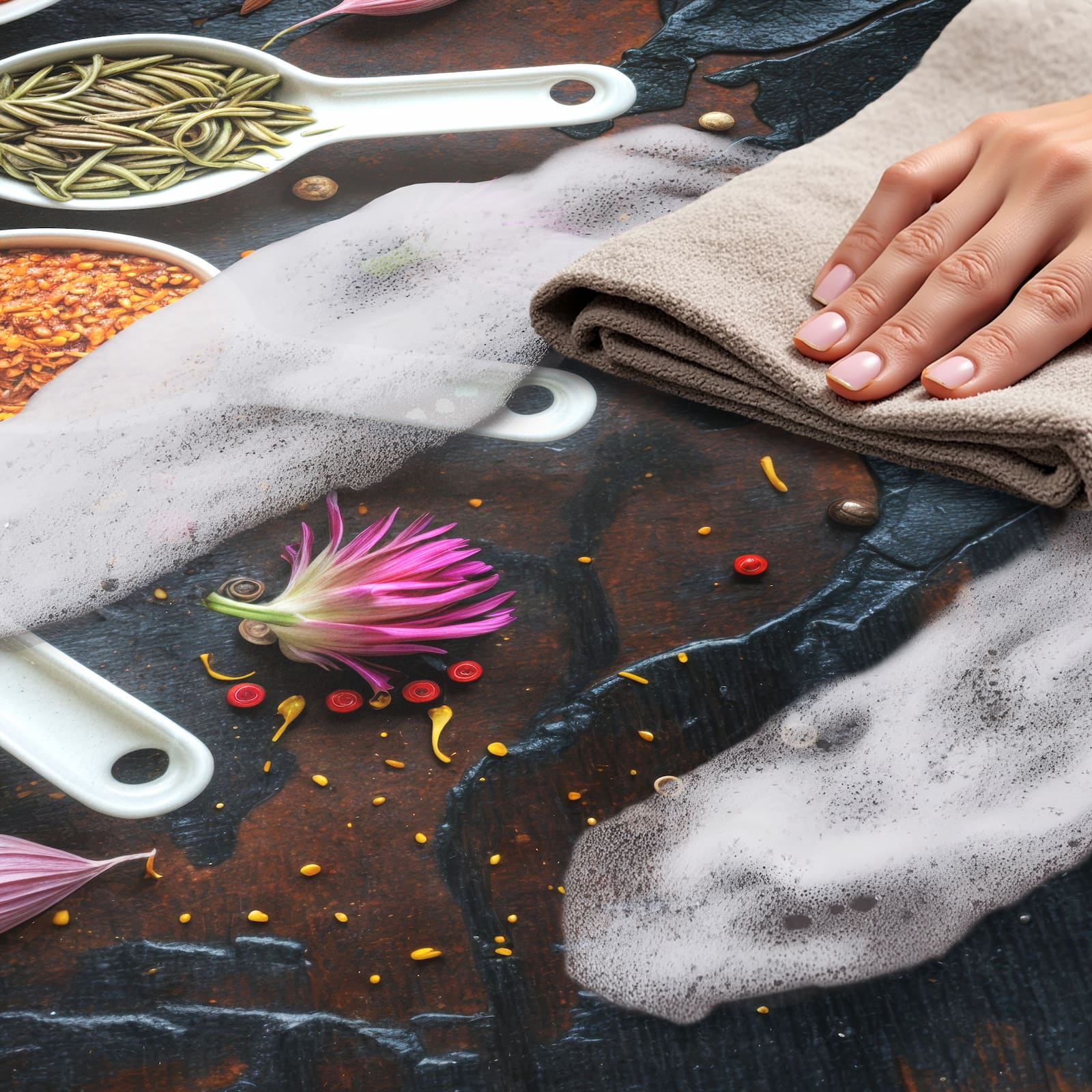 Rutschfester Küchenläufer mit Motiv Kräuter und Gewürze, einfach zu reinigen