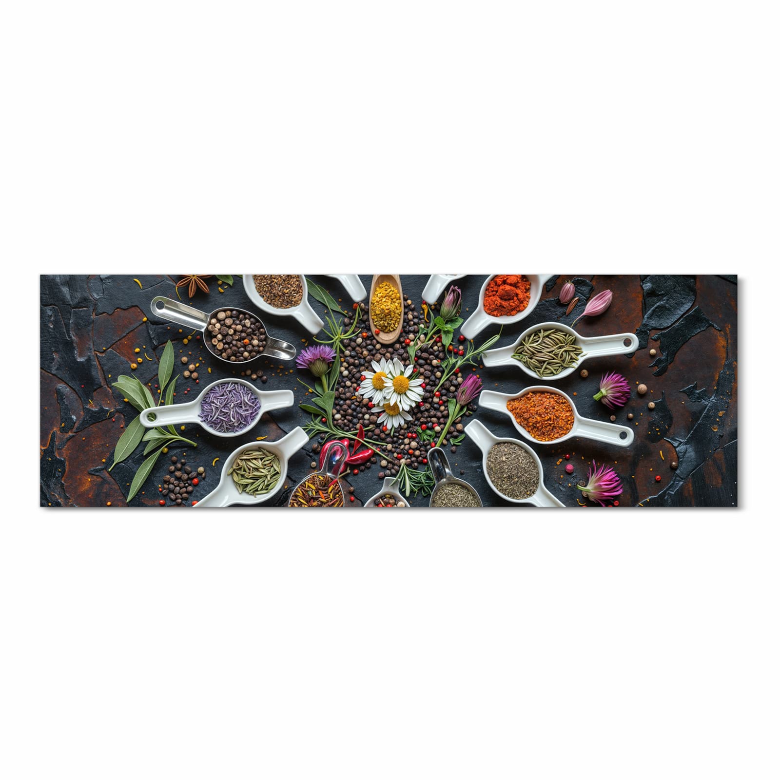 Strapazierfähiger Läufer für Eingangsbereich mit Motiv Kräuter und Gewürze in Frontansicht