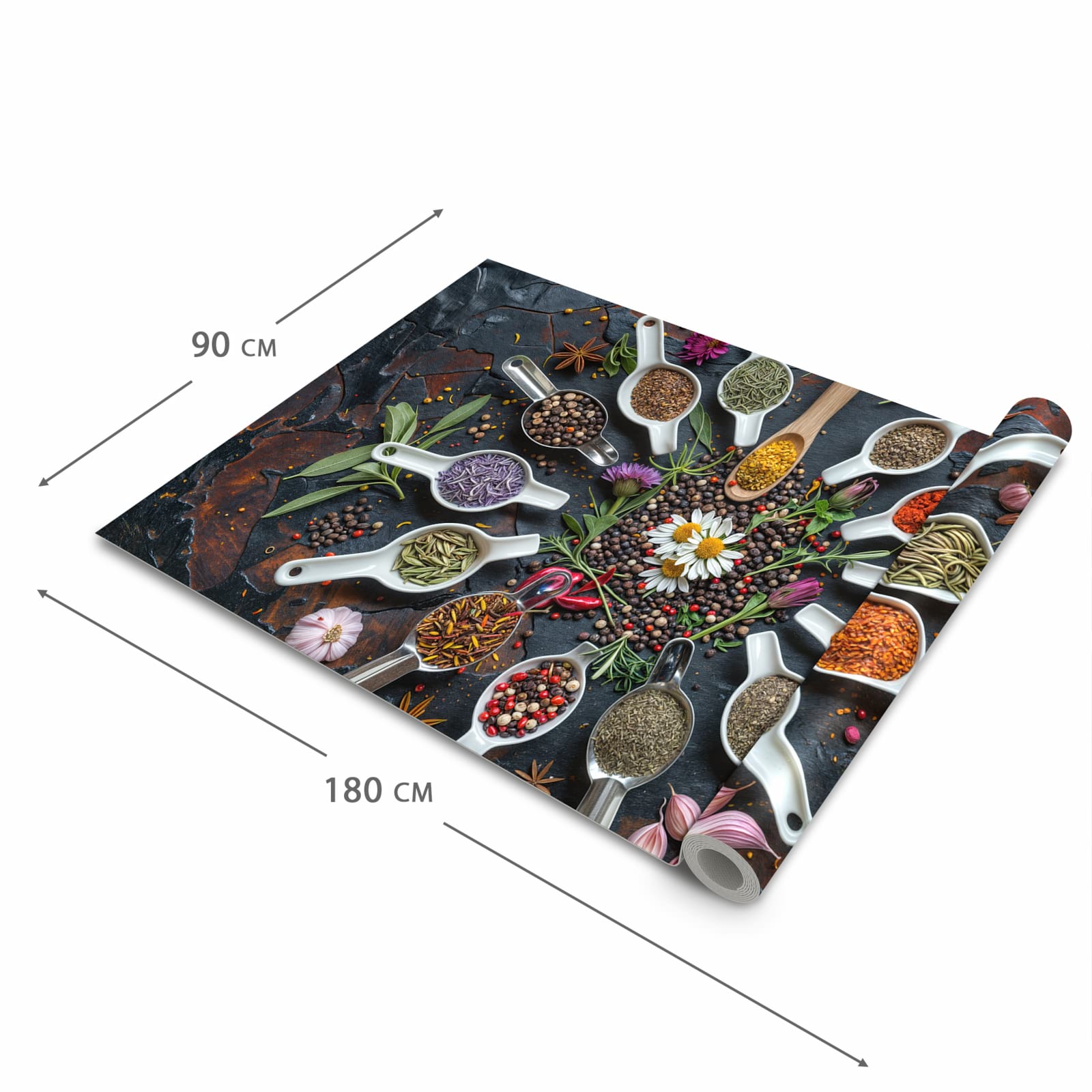 Hygienischer Küchenläufer mit Motiv Kräuter und Gewürze in der Grösse 60x150 cm