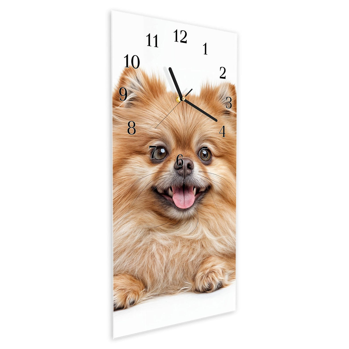 Vormontiert – mit Schwebeeffekt – Wanduhr Hund und Katze aus Glas – Hochformat 30 × 60 cm