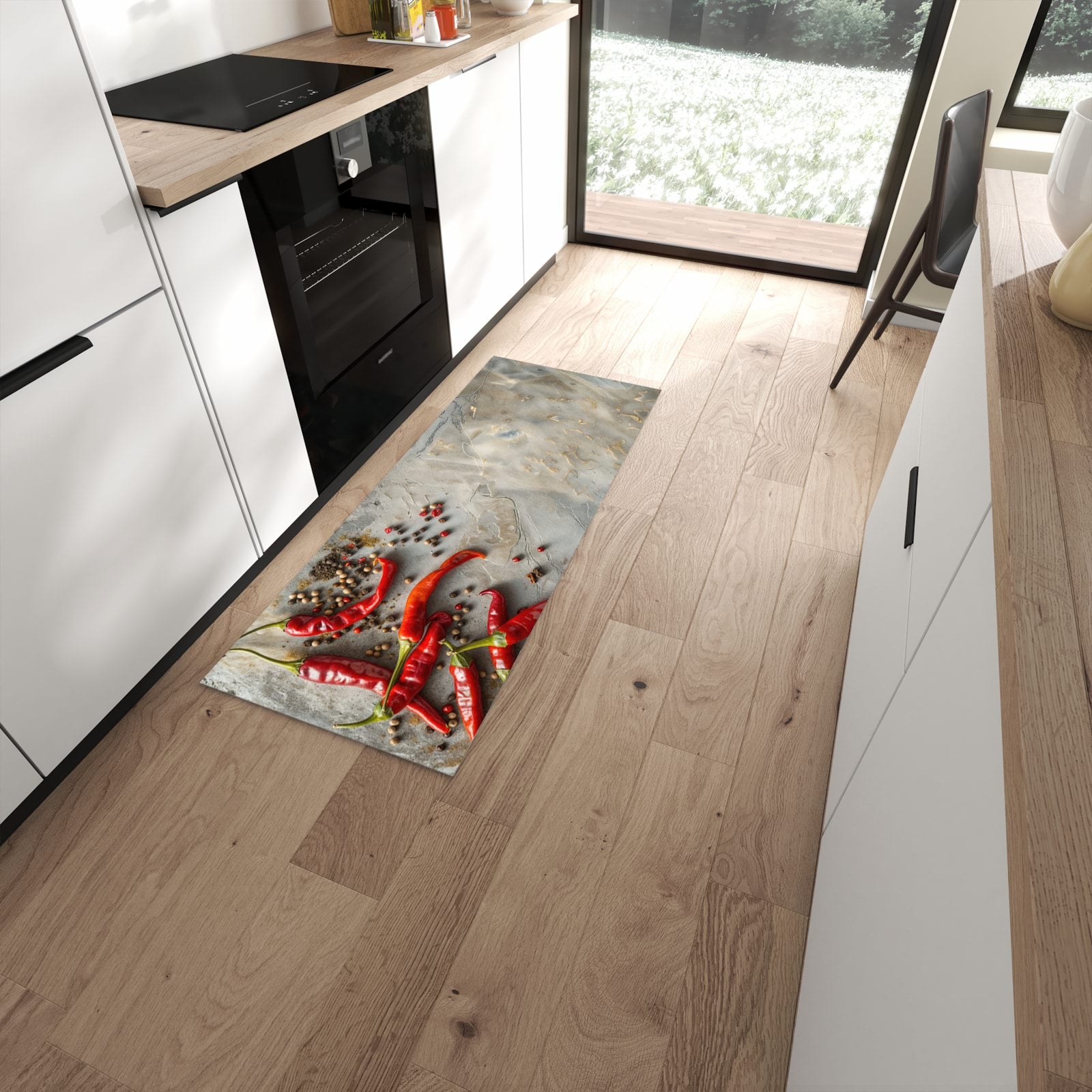 Abriebfester Küchenteppich mit Motiv Chili Schoten in moderner Küche #grösse_60 x 150 cm