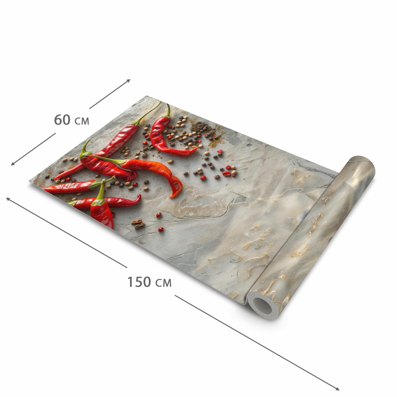 Feuchtigkeitsresistenter Küchenteppich mit Motiv Chili Schoten in der Größe 90x240 cm