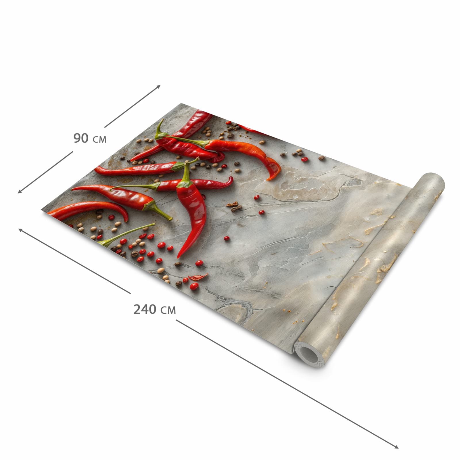 Rutschfester Küchenläufer mit Motiv Chili Schoten in der Grösse 90x240 cm für Trittkomfort