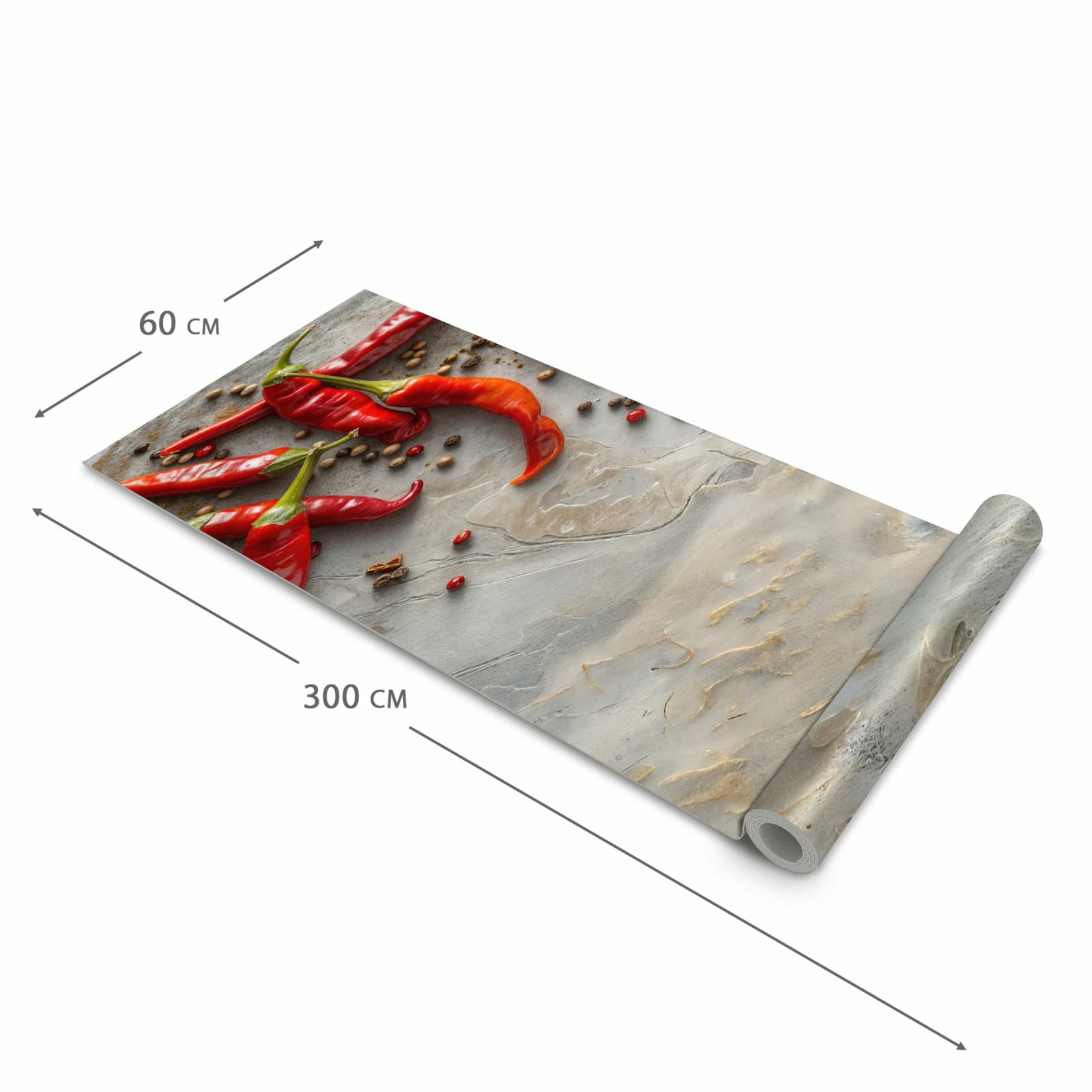 Farbbeständiger rutschfester Küchenteppich mit Motiv Chili Schoten in der Grösse 90x240 cm