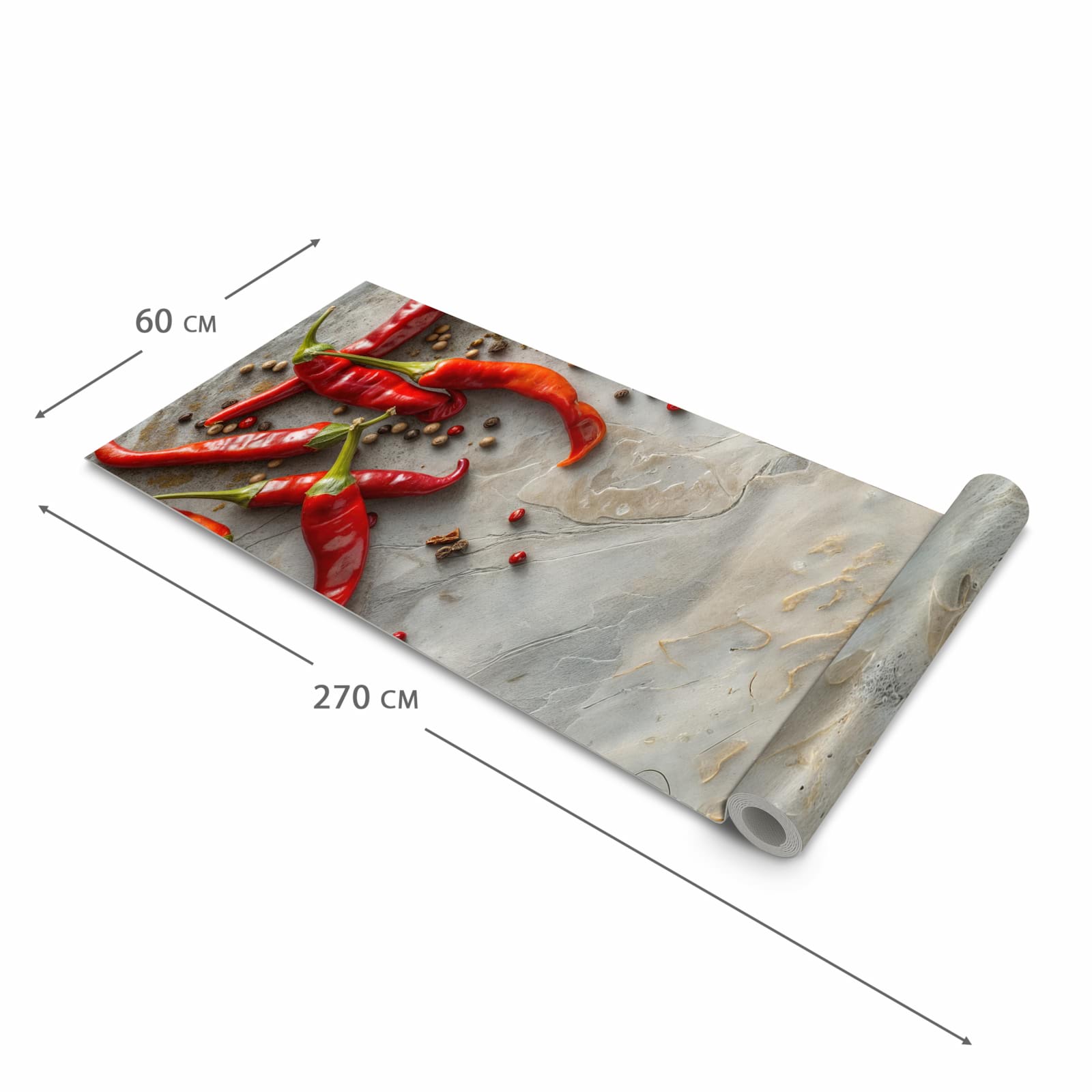 Bodenschonender großer Küchenteppich mit Motiv Chili Schoten in der Größe 90x240 cm