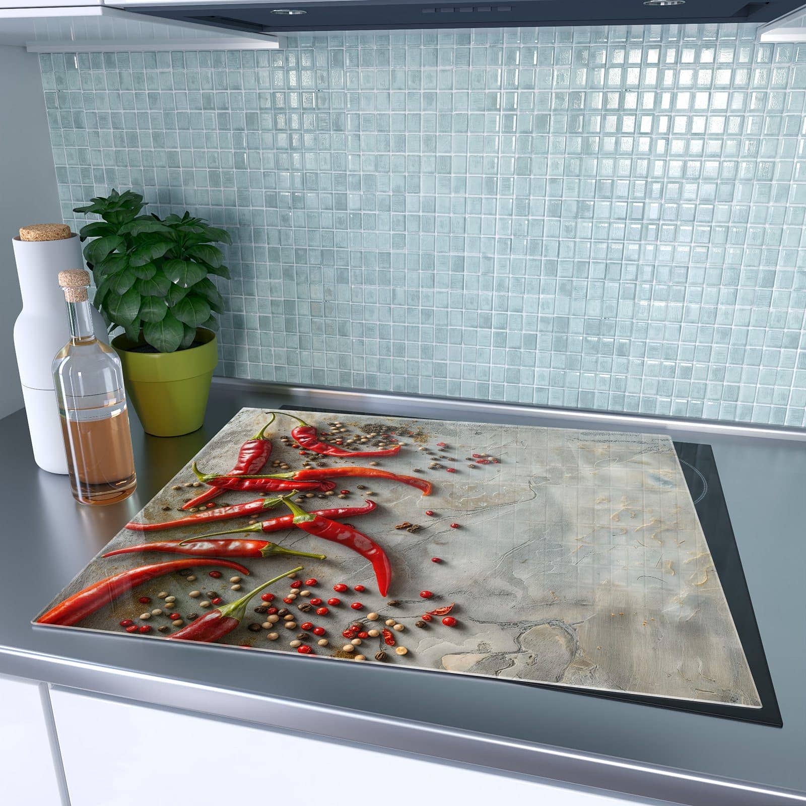 1-teilige Abdeckplatten für Ceranfeld mit Chili Schoten-Motiv auf dem Ceranfeld