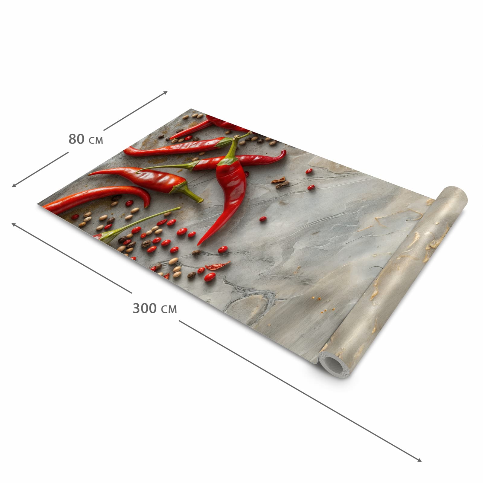 Abriebfester rutschfester Küchenläufer mit Motiv Chili Schoten in der Größe 90x240 cm