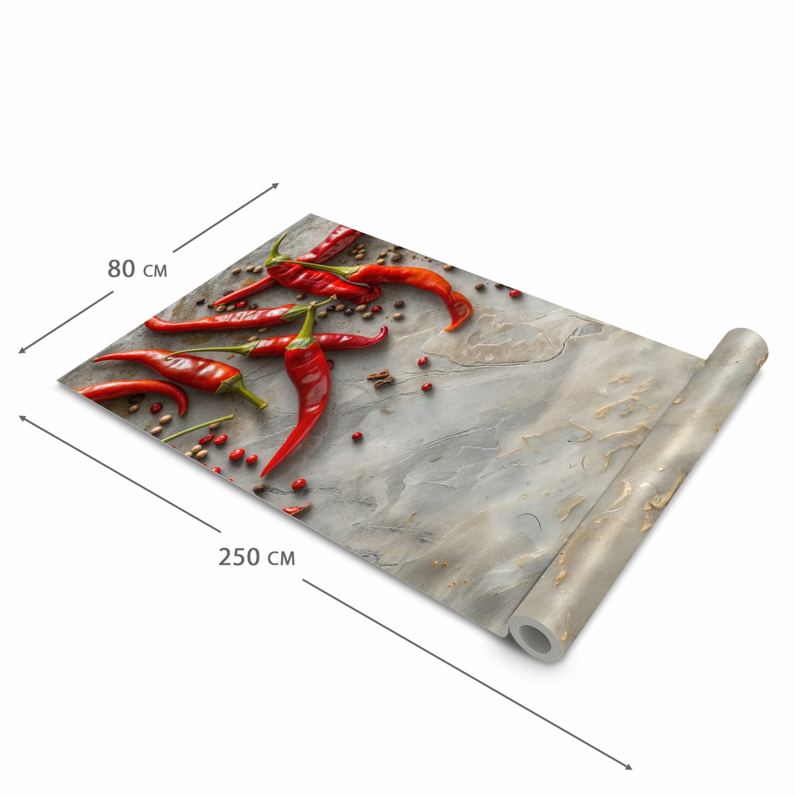 Zeitsparender Küchenläufer mit Motiv Chili Schoten in der Grösse 90x240 cm