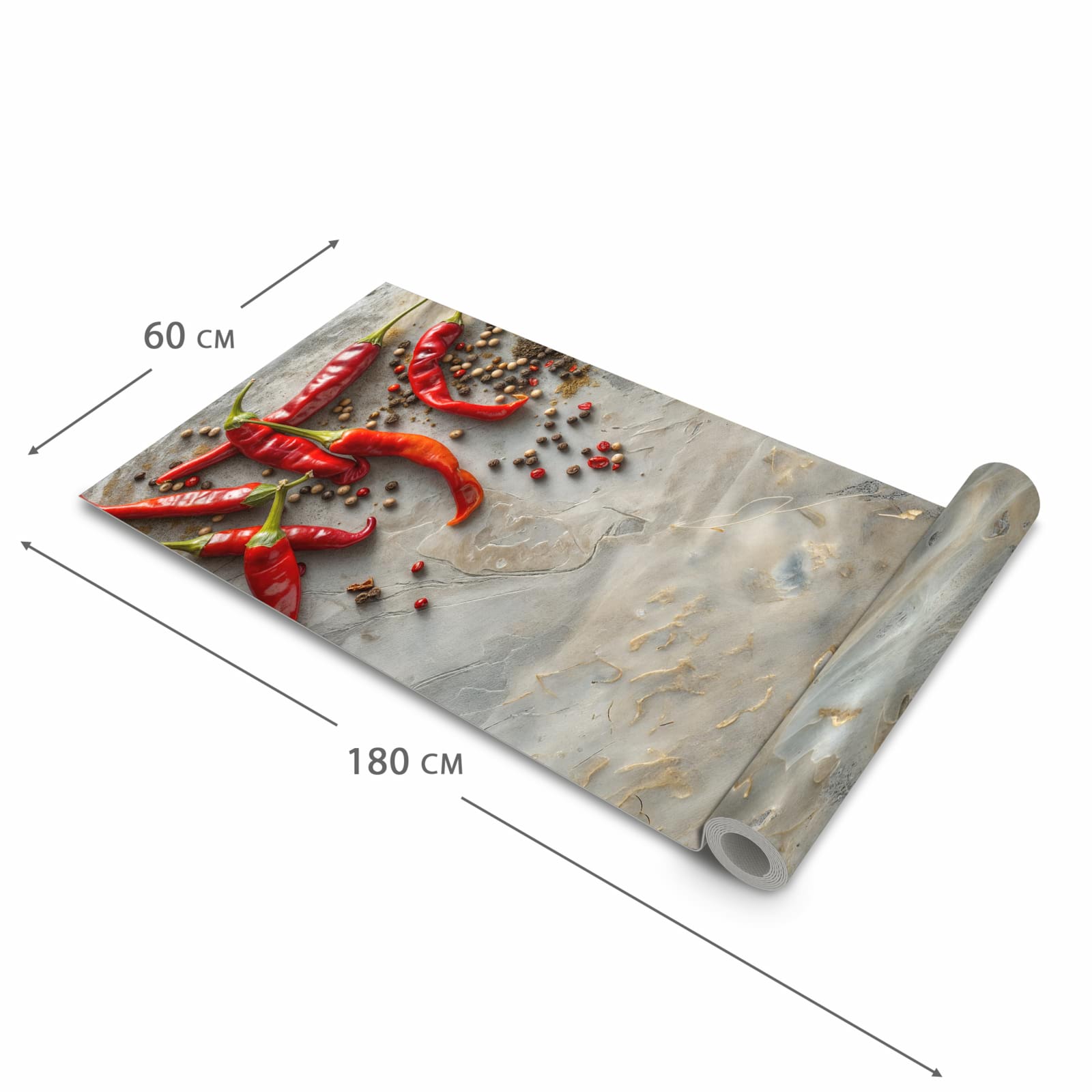 Bodenschonender Küchenteppich mit Motiv Chili Schoten in der Grösse 90x240 cm, waschbar