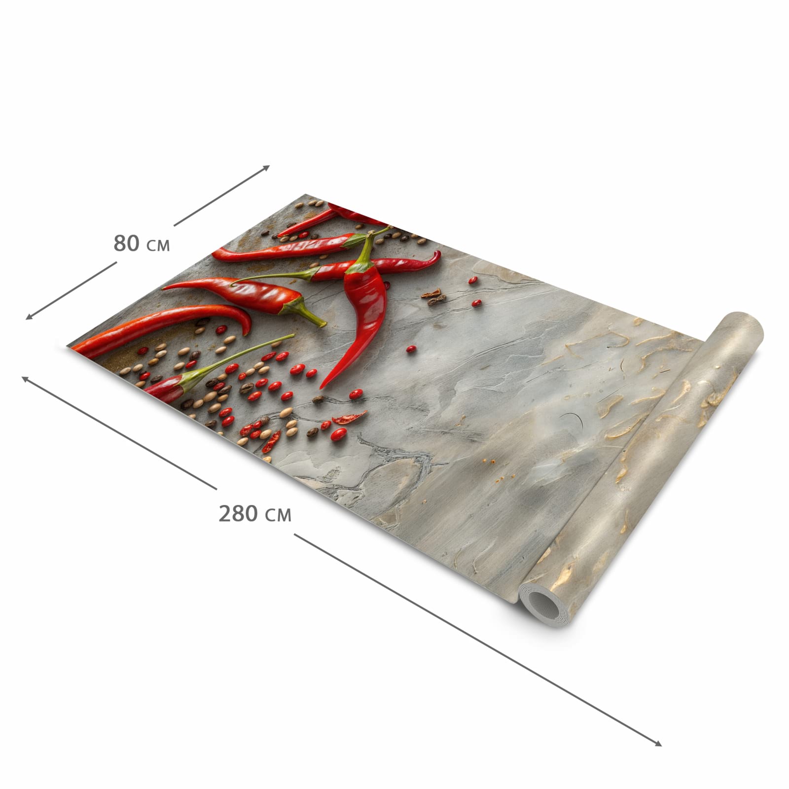 Geräuschdämpfender waschbarer Küchenläufer mit Motiv Chili Schoten in der Größe 90x240 cm