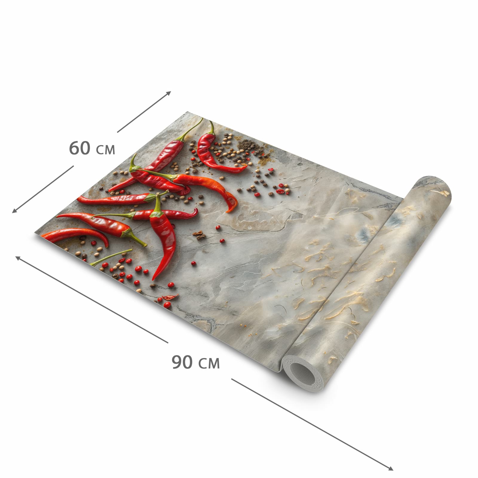 Formstabiler waschbarer Küchenteppich mit Motiv Chili Schoten in der Grösse 90x240 cm