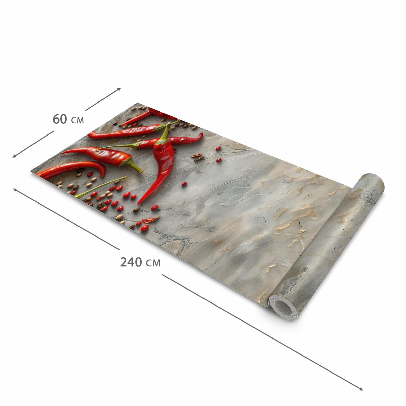 Waschbarer Küchenteppich mit Motiv Chili Schoten in der Grösse 90x240 cm für Ordnung