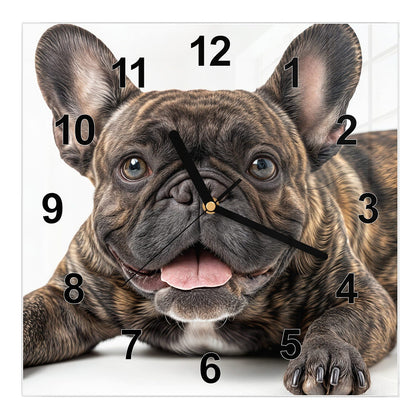 Wanduhr Quadratisch mit dem Motiv Liegende Bulldogge