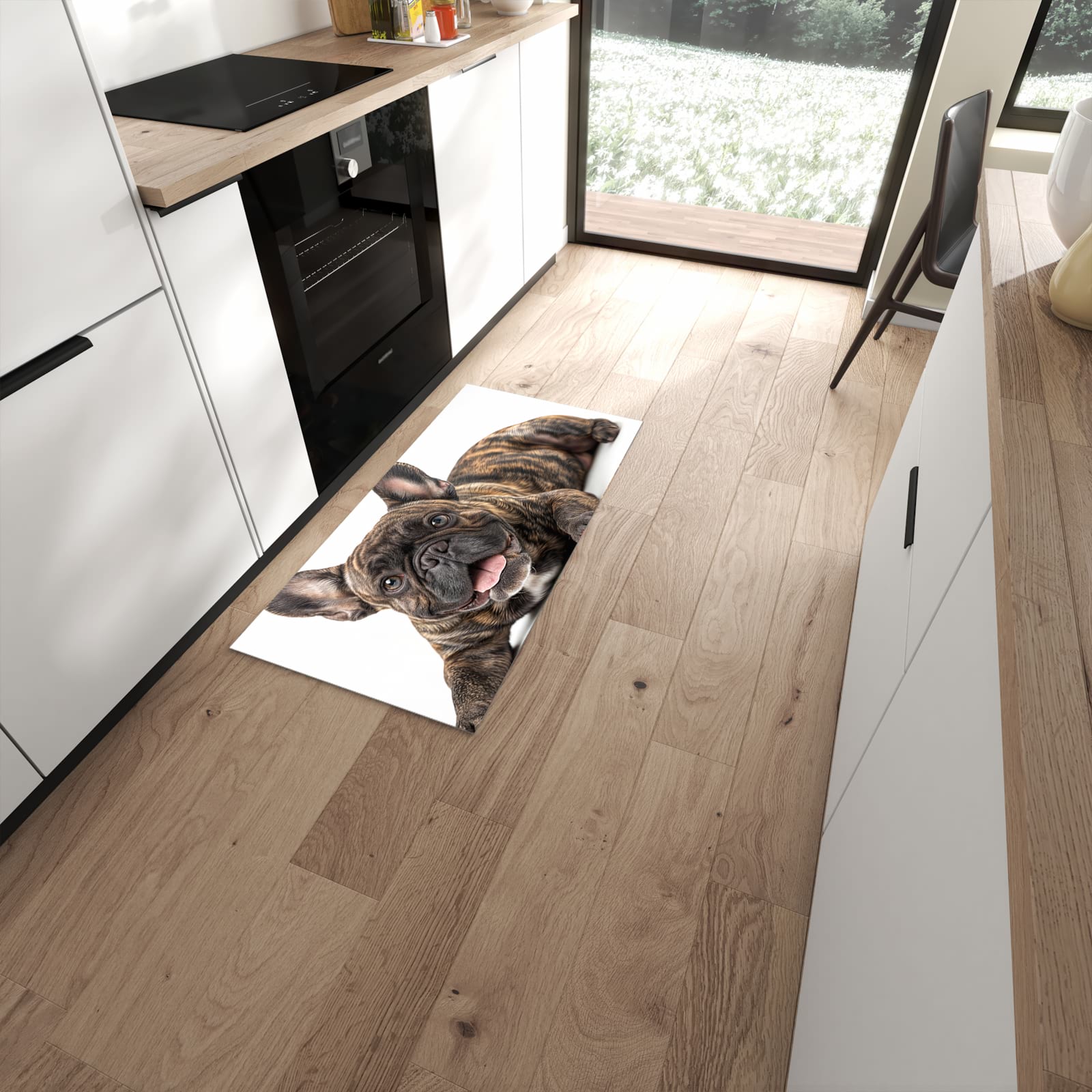 Hygienischer Küchenteppich mit Motiv Bulldogge von Französische in moderner Küche - waschbar #grösse_60 x 120 cm