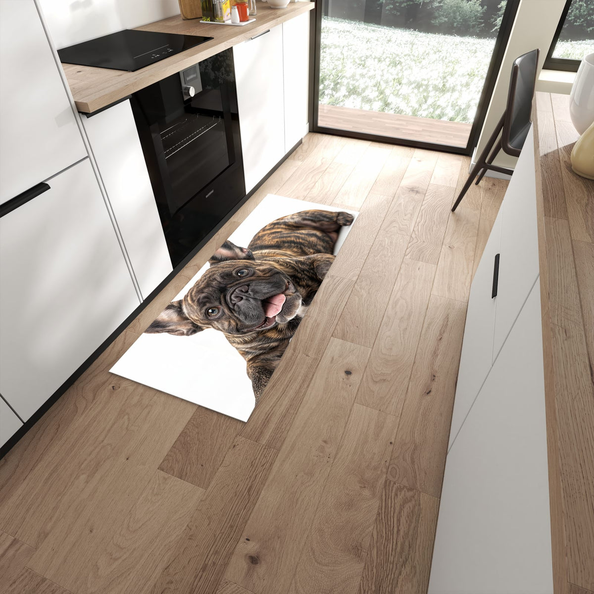 Abwischen statt waschen – Küchenläufer - Liegende Bulldogge