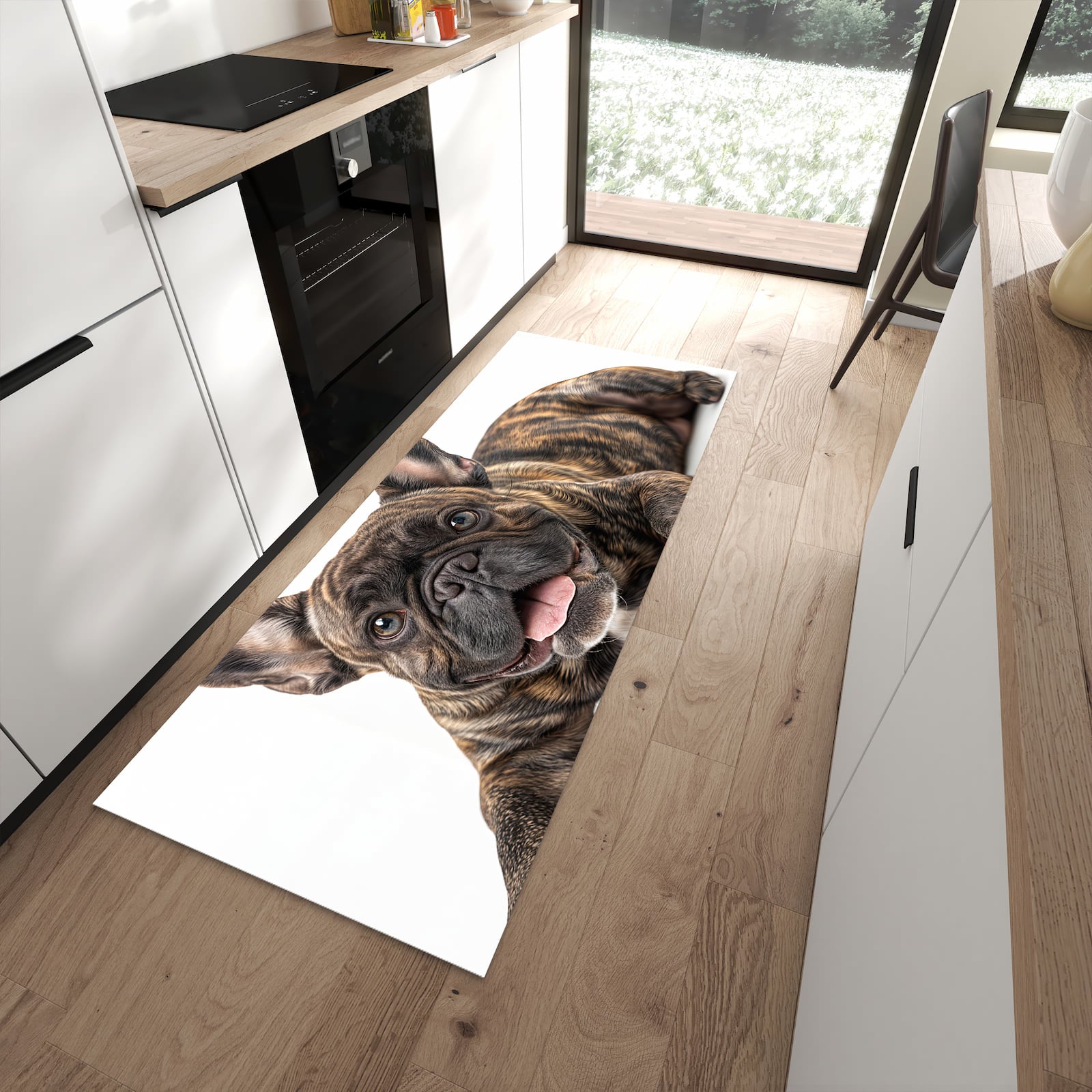 Waschbarer Küchenläufer mit Motiv Bulldogge von Französische für Ordnung in moderner Küche