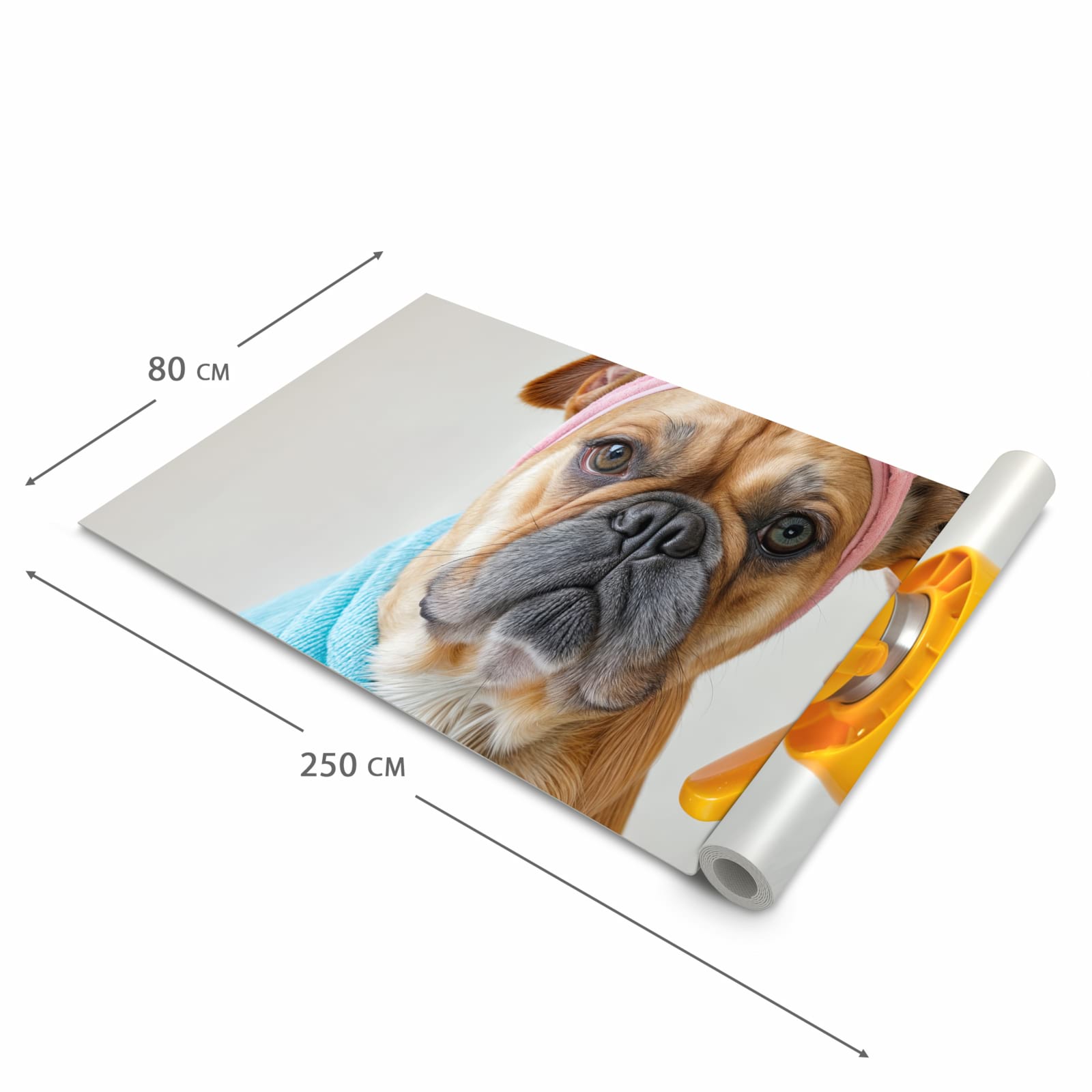 Abriebfester Küchenläufer mit Motiv Hund mit Badehandtuch in der Grösse 90x180 cm