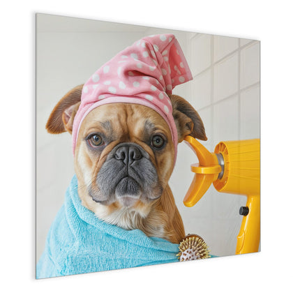Magnettafel mit dem Motiv Hund im Bademantel